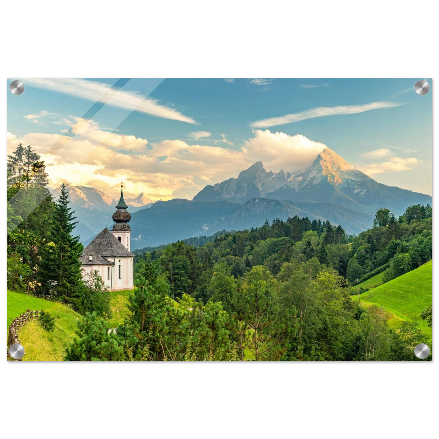 Wandbild malerische alpenkirche vor majestaetischer bergkulisse ein atemberaubendes stueck naturkunst