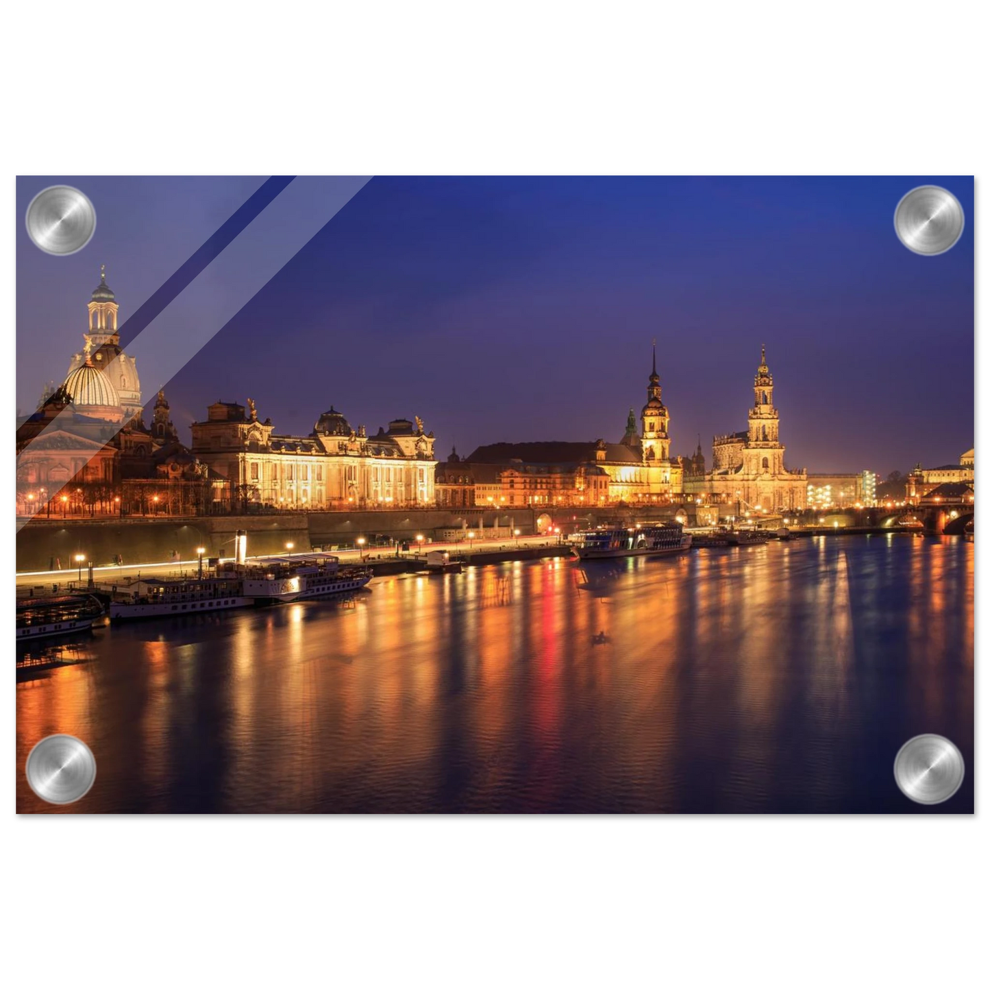 Wandbild romantisches dresden bei nacht malerischer elbblick mit goldenen lichtern