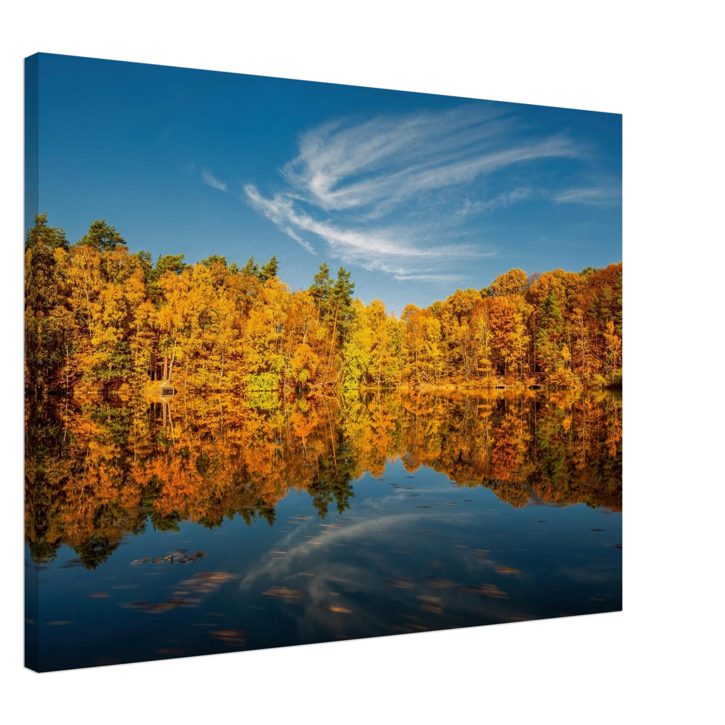 Wandbild herbstliche see symphonie atemberaubende waldspiegelung an einem sonnigen herbsttag