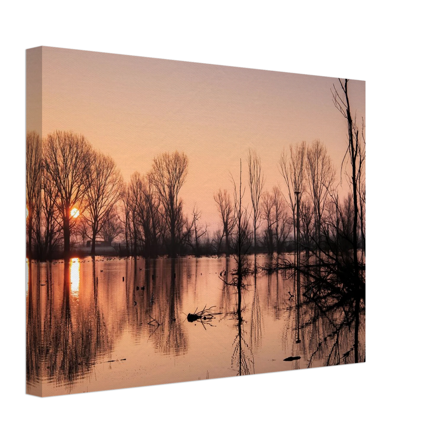 Wandbild mystischer sonnenuntergang am see vertraeumtes naturbild zum aufhaengen in ihrer wunschgroesse