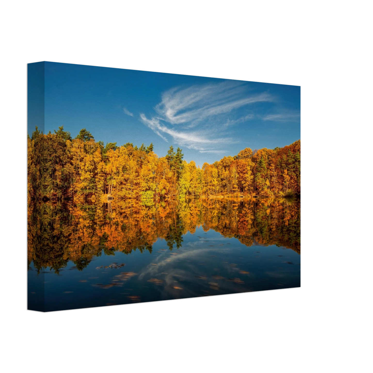 Wandbild herbstliche see symphonie atemberaubende waldspiegelung an einem sonnigen herbsttag