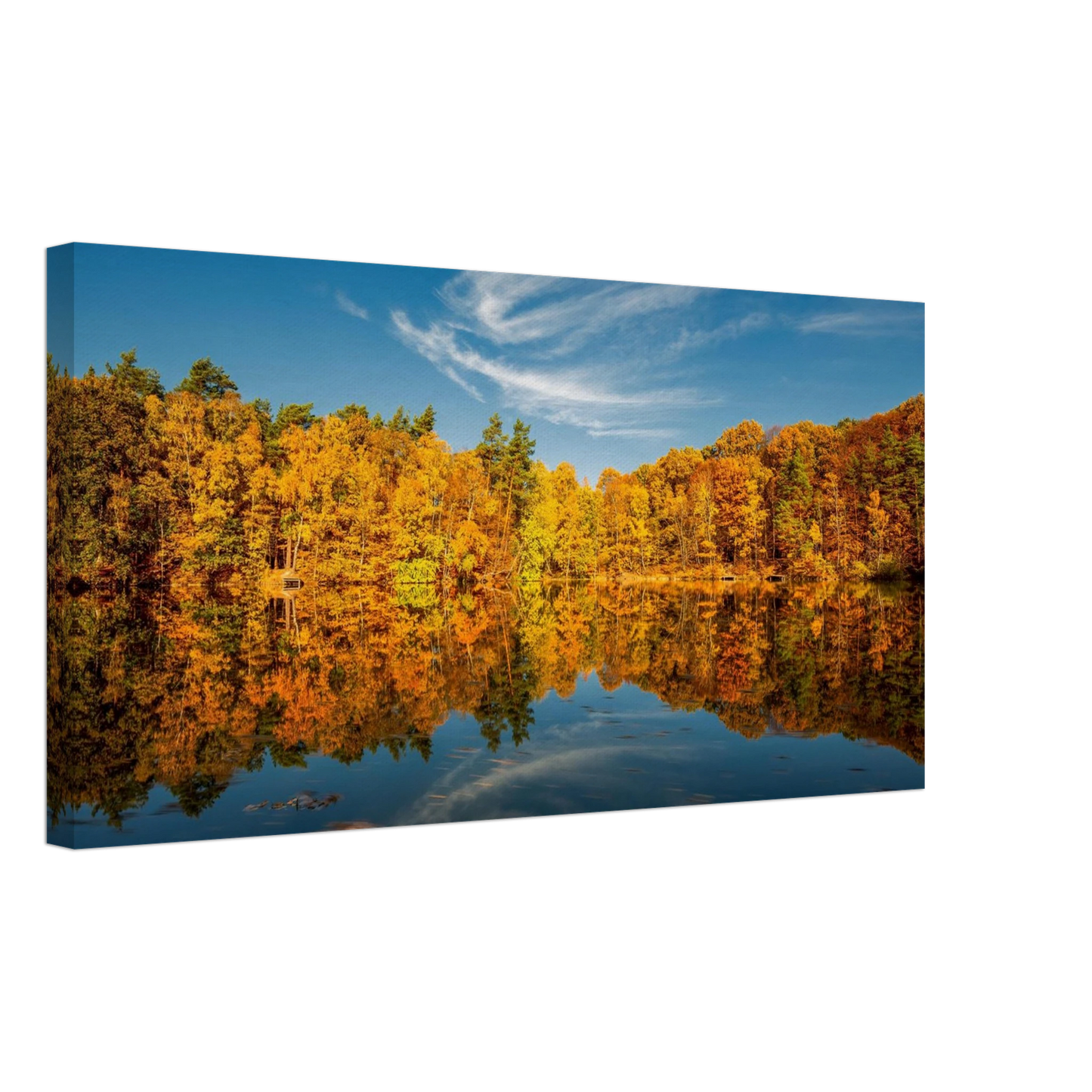 Wandbild herbstliche see symphonie atemberaubende waldspiegelung an einem sonnigen herbsttag