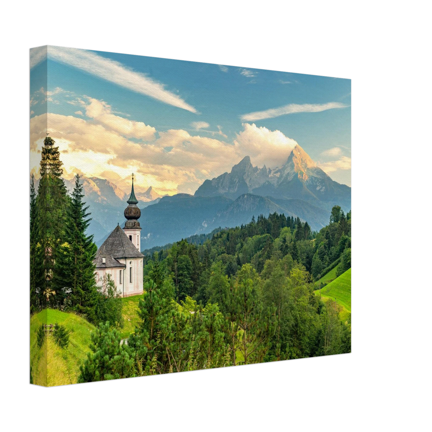 Wandbild malerische alpenkirche vor majestaetischer bergkulisse ein atemberaubendes stueck naturkunst