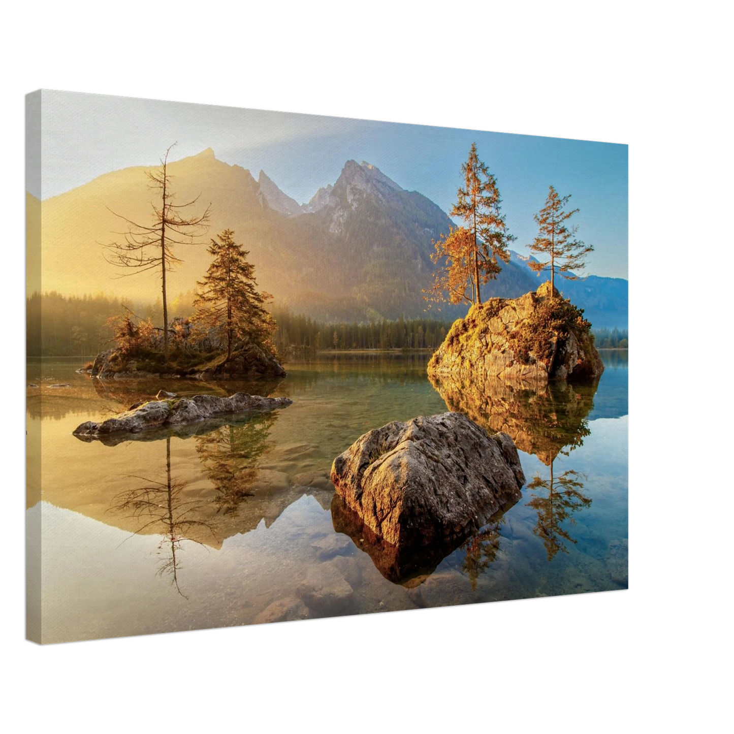Wandbild majestaetischer sonnenaufgang am gebirgssee beruhigende naturlandschaft in ihrer wunschgroesse