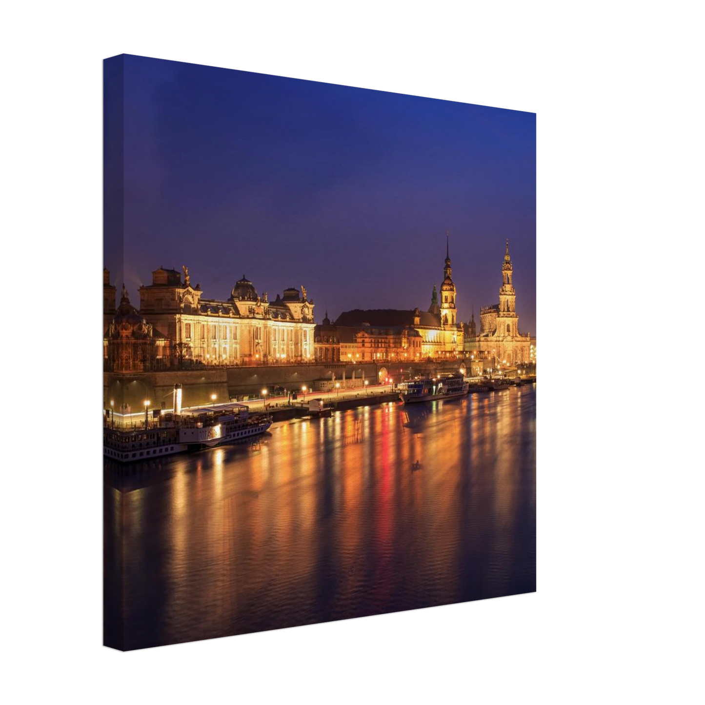 Wandbild romantisches dresden bei nacht malerischer elbblick mit goldenen lichtern