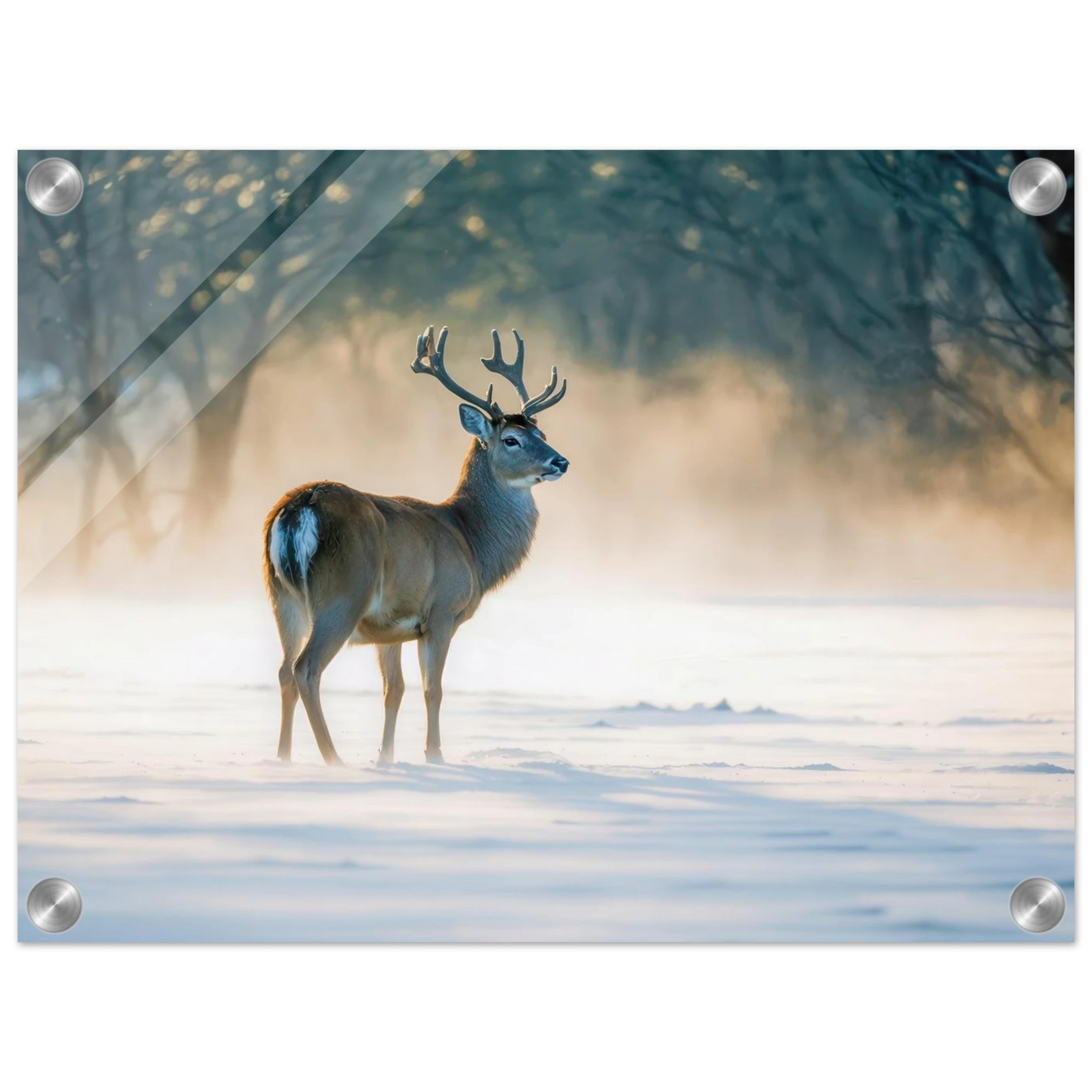 Wandbild majestaetischer hirsch im winterwunderland verwandeln sie ihr zuhause in eine ruhige landschaft