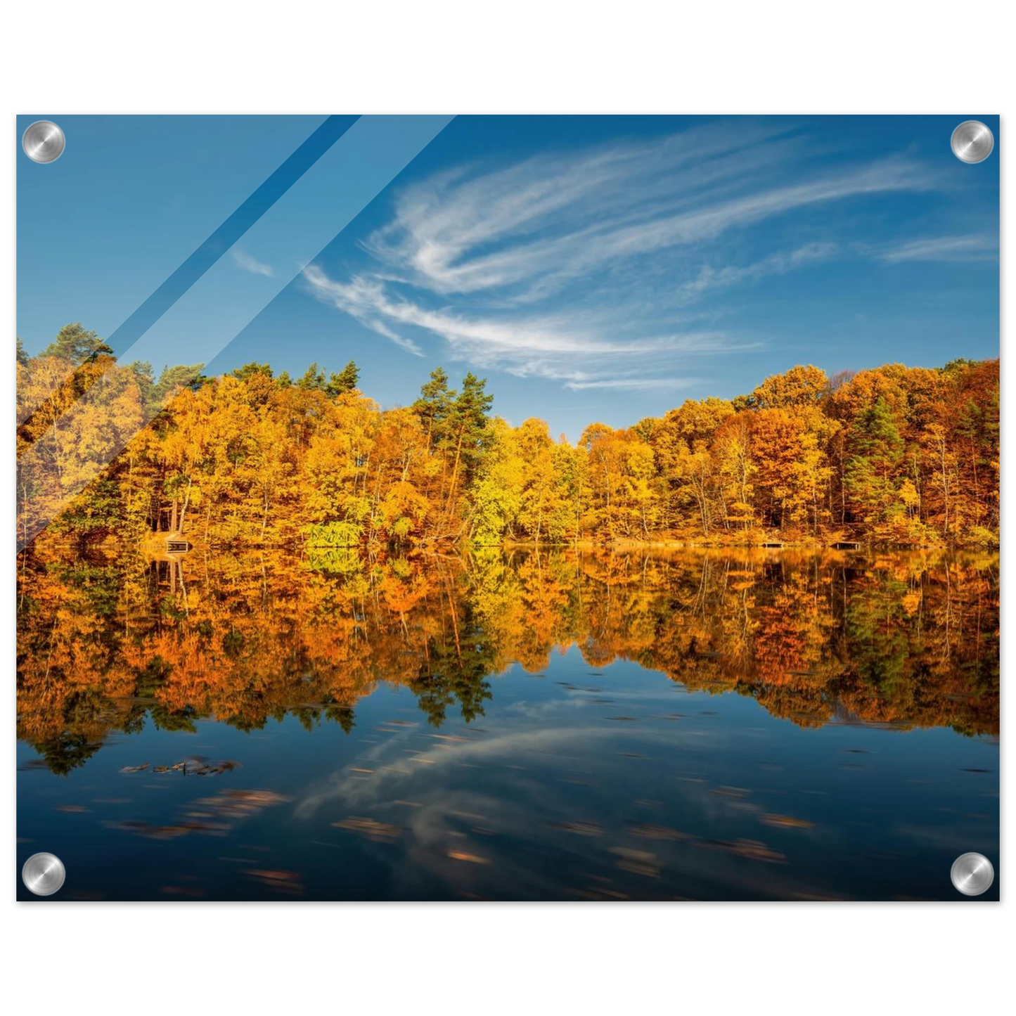 Wandbild herbstliche see symphonie atemberaubende waldspiegelung an einem sonnigen herbsttag