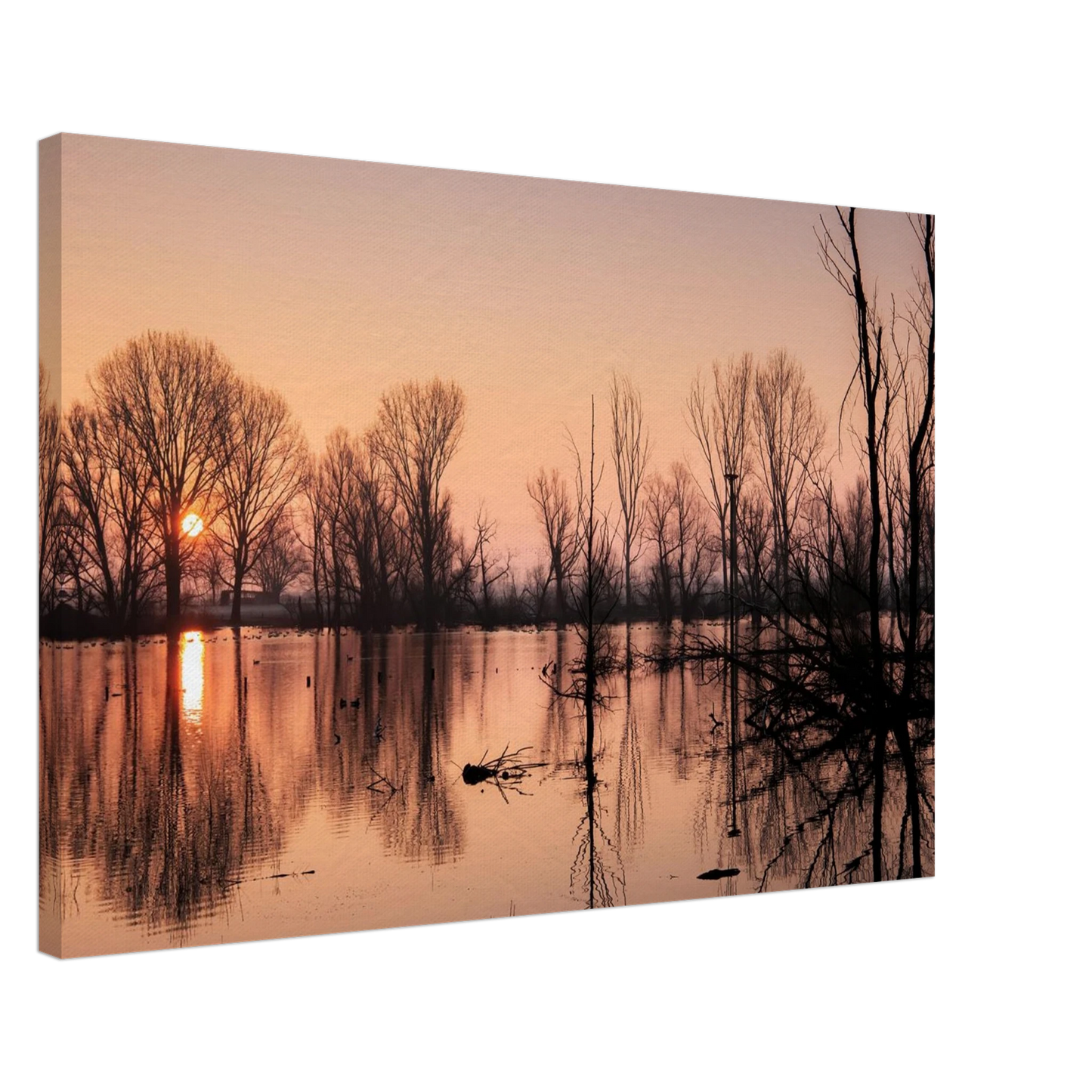 Wandbild mystischer sonnenuntergang am see vertraeumtes naturbild zum aufhaengen in ihrer wunschgroesse