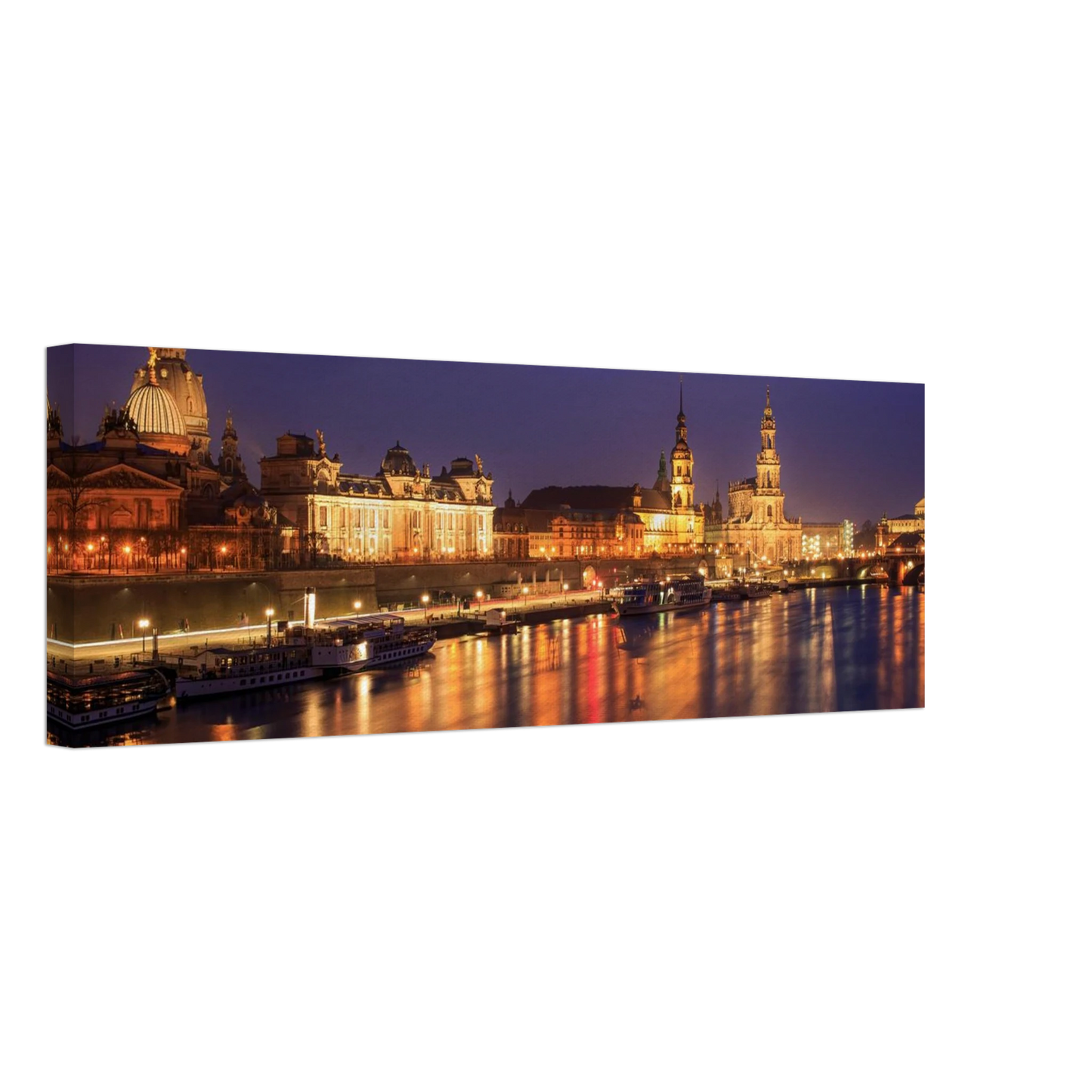 Wandbild romantisches dresden bei nacht malerischer elbblick mit goldenen lichtern