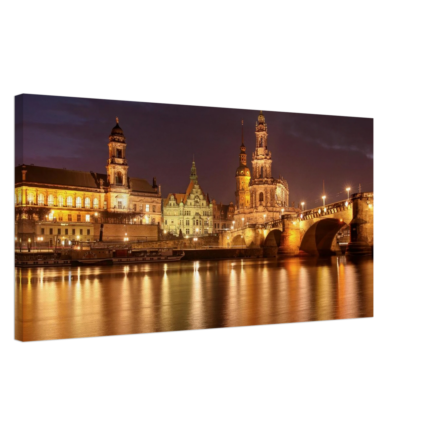 Wandbild dresden elbufer bei nacht ein malerisches stadtbild mit bruecken und gebaeuden erhaeltlich in vielen groessen
