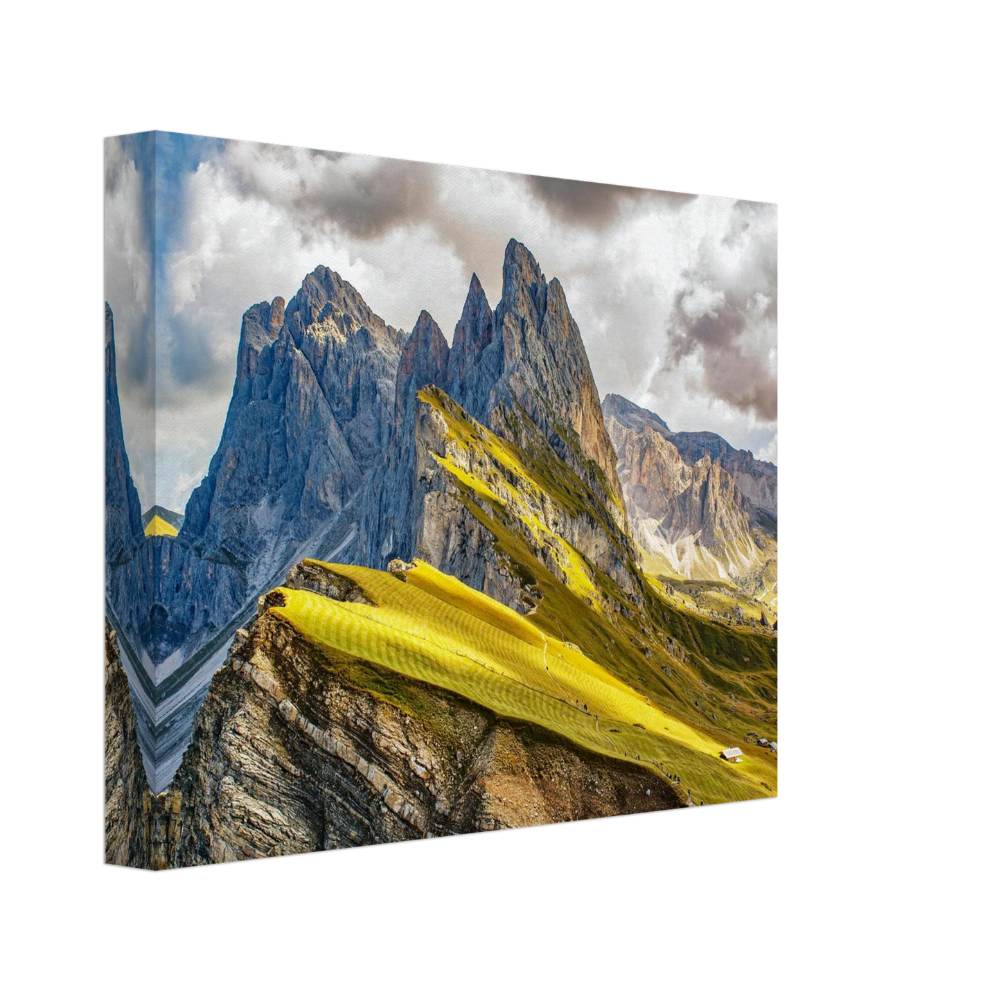 Wandbild seceda alpenglanz atemberaubende dolomiten landschaft mit leuchtenden grashaengen