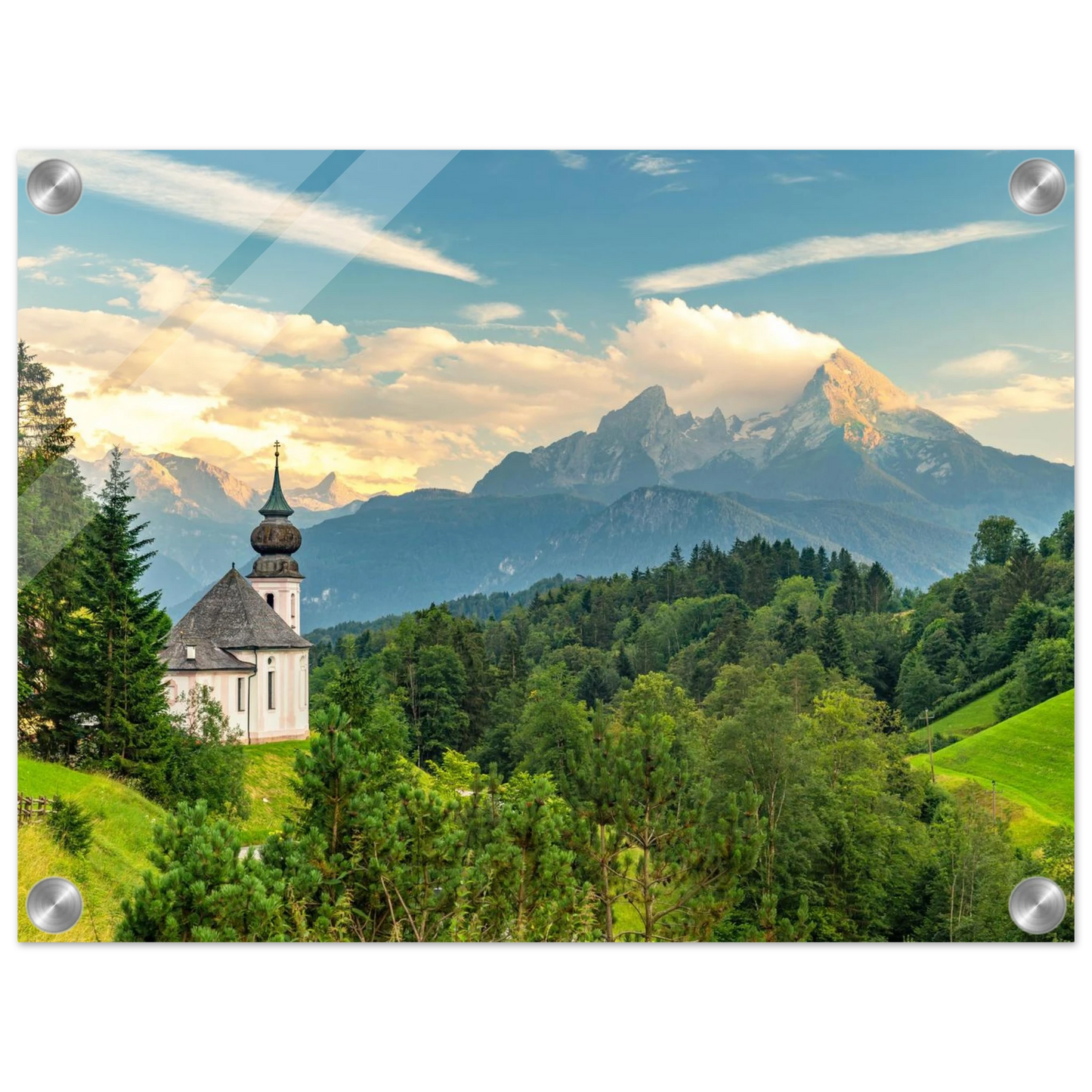Wandbild malerische alpenkirche vor majestaetischer bergkulisse ein atemberaubendes stueck naturkunst