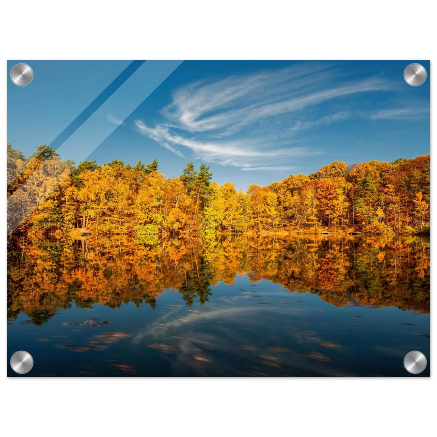 Wandbild herbstliche see symphonie atemberaubende waldspiegelung an einem sonnigen herbsttag