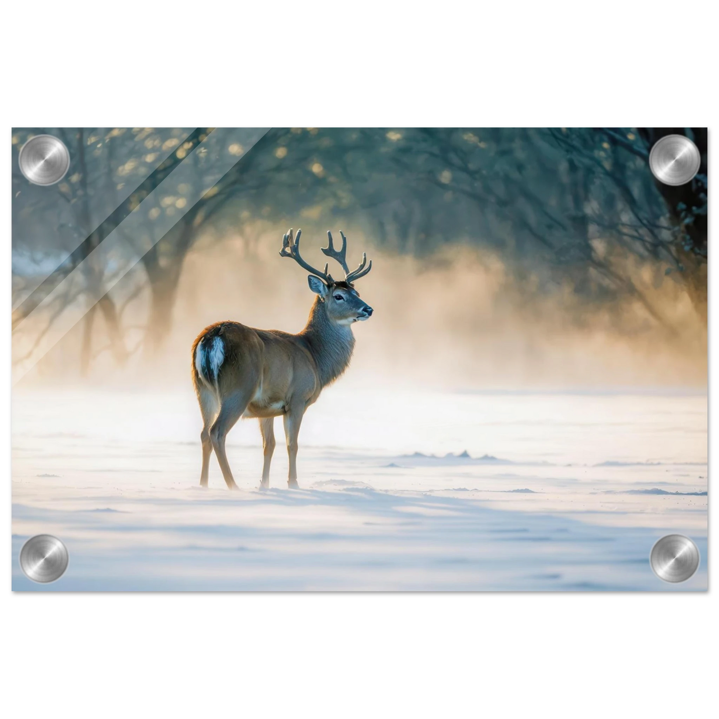Wandbild majestaetischer hirsch im winterwunderland verwandeln sie ihr zuhause in eine ruhige landschaft
