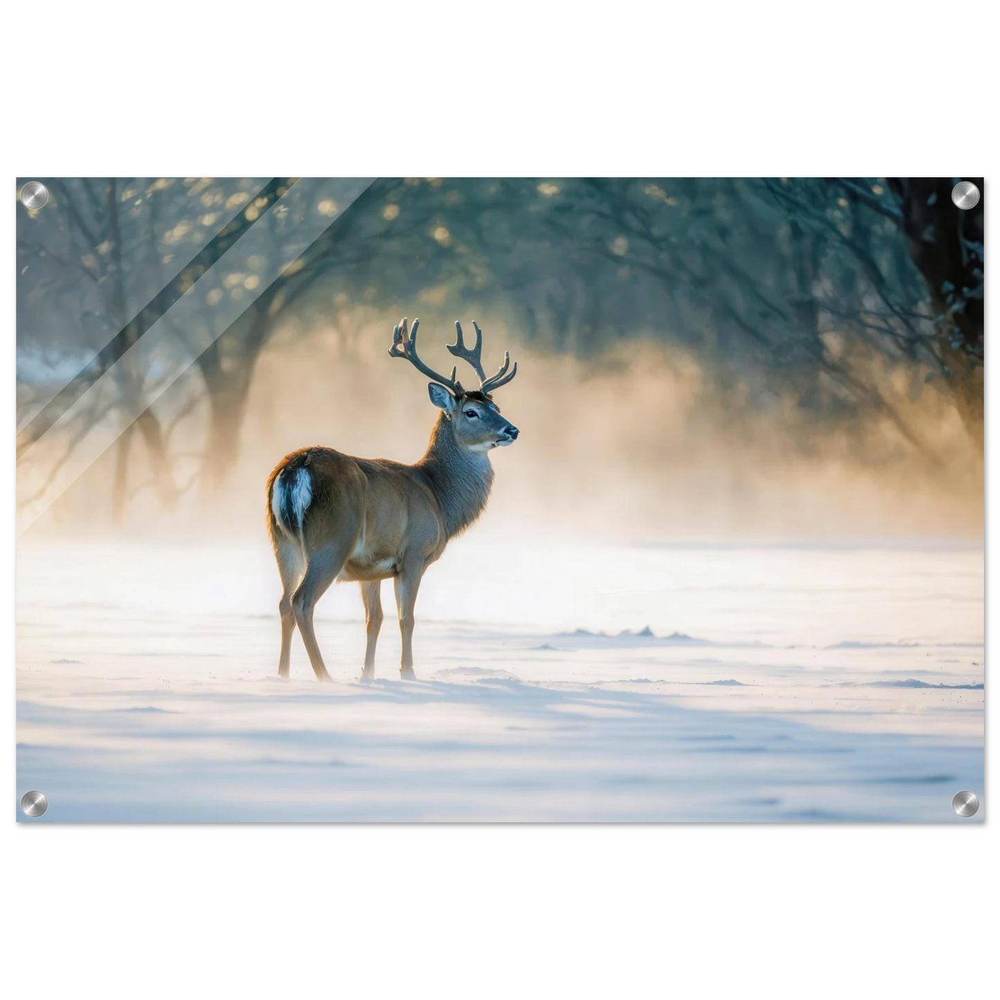 Wandbild majestaetischer hirsch im winterwunderland verwandeln sie ihr zuhause in eine ruhige landschaft