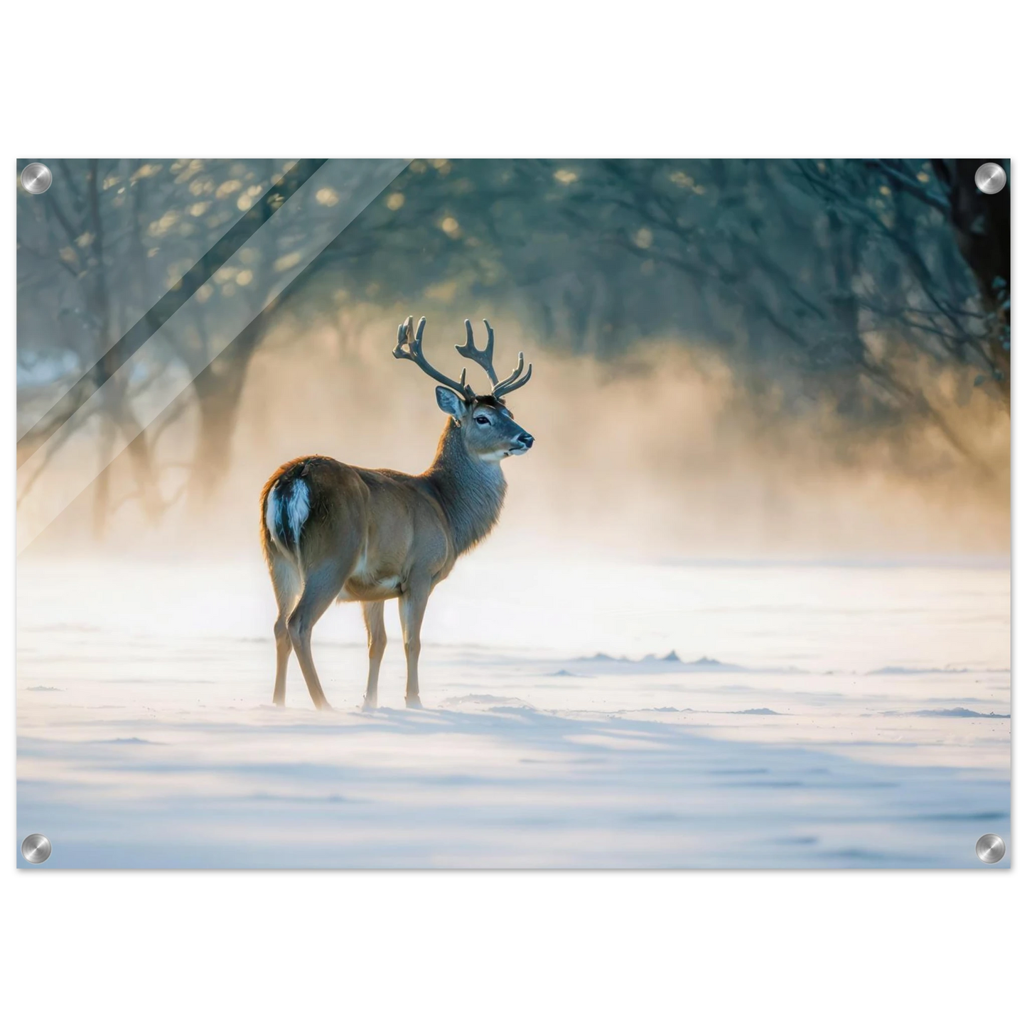 Wandbild majestaetischer hirsch im winterwunderland verwandeln sie ihr zuhause in eine ruhige landschaft