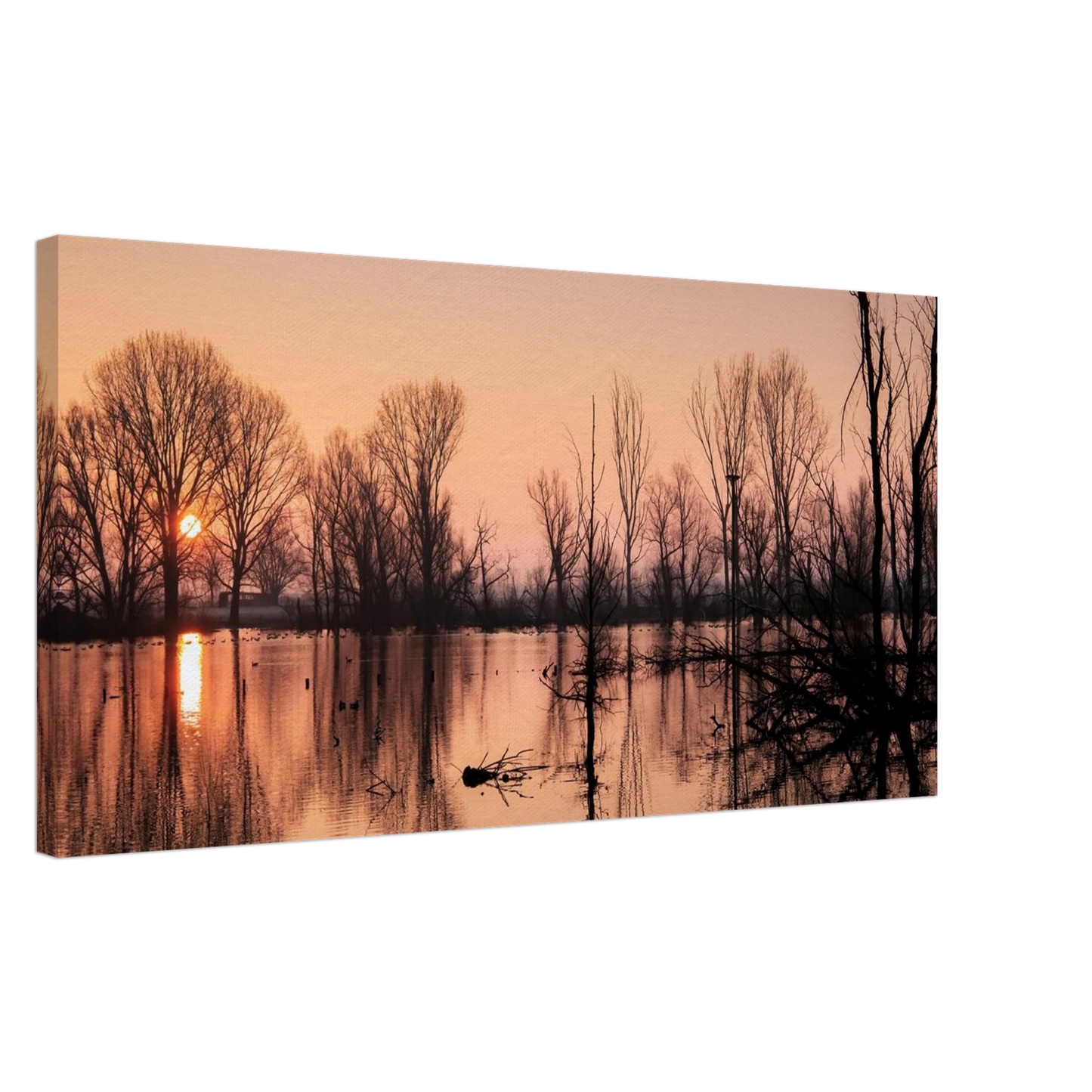 Wandbild mystischer sonnenuntergang am see vertraeumtes naturbild zum aufhaengen in ihrer wunschgroesse