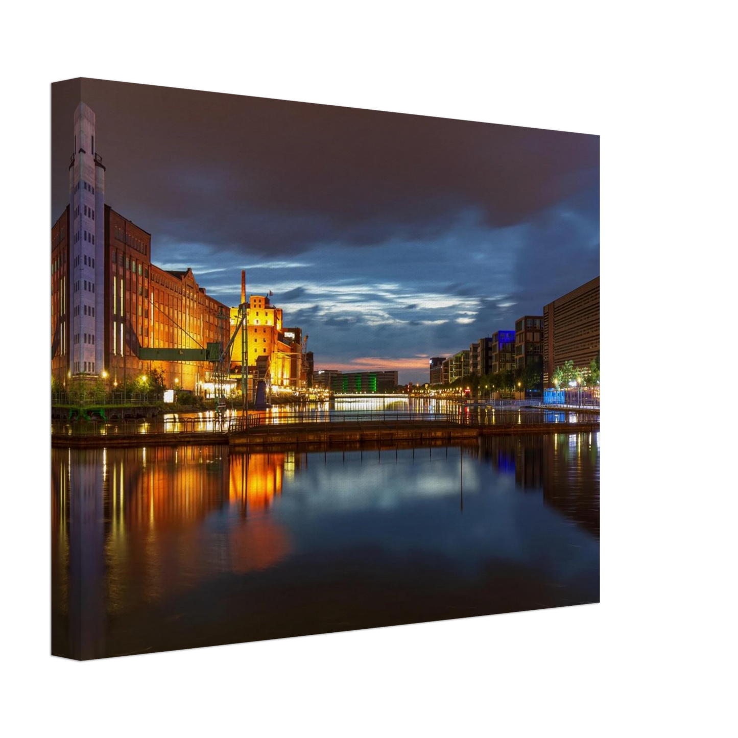Wandbild industrieller charme bei sonnenuntergang lebendige stadtlandschaft im grossformat