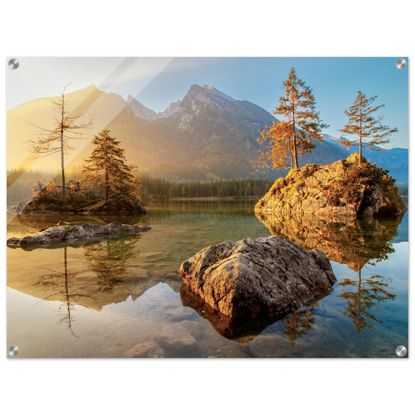 Wandbild majestaetischer sonnenaufgang am gebirgssee beruhigende naturlandschaft in ihrer wunschgroesse