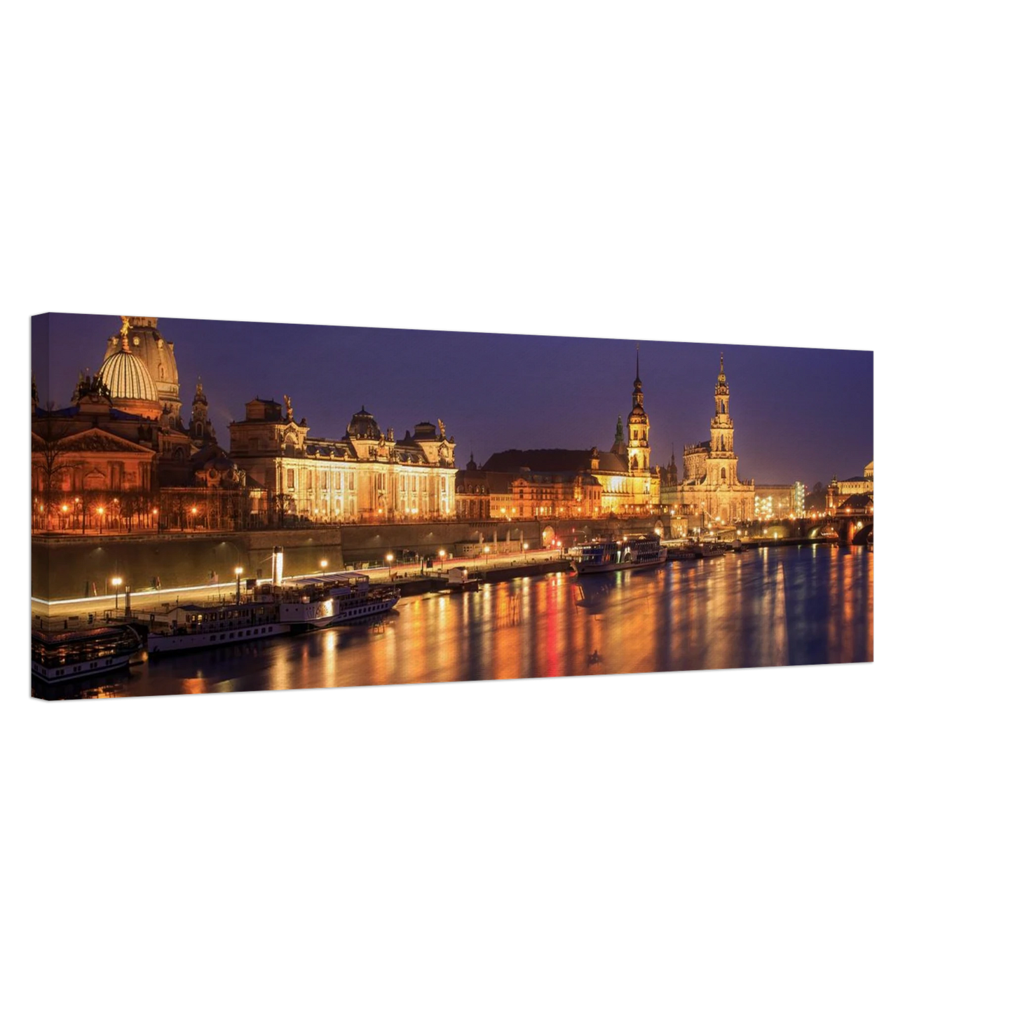 Wandbild romantisches dresden bei nacht malerischer elbblick mit goldenen lichtern