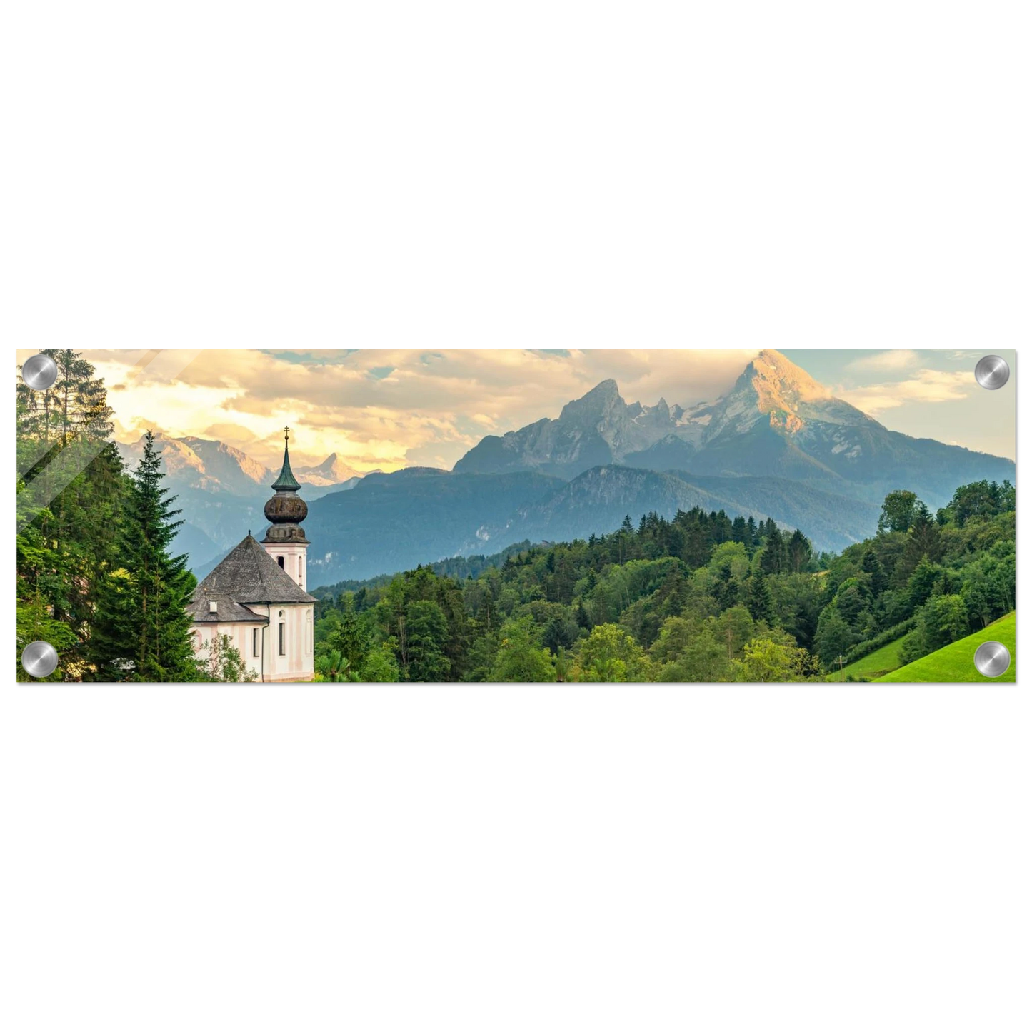 Wandbild malerische alpenkirche vor majestaetischer bergkulisse ein atemberaubendes stueck naturkunst