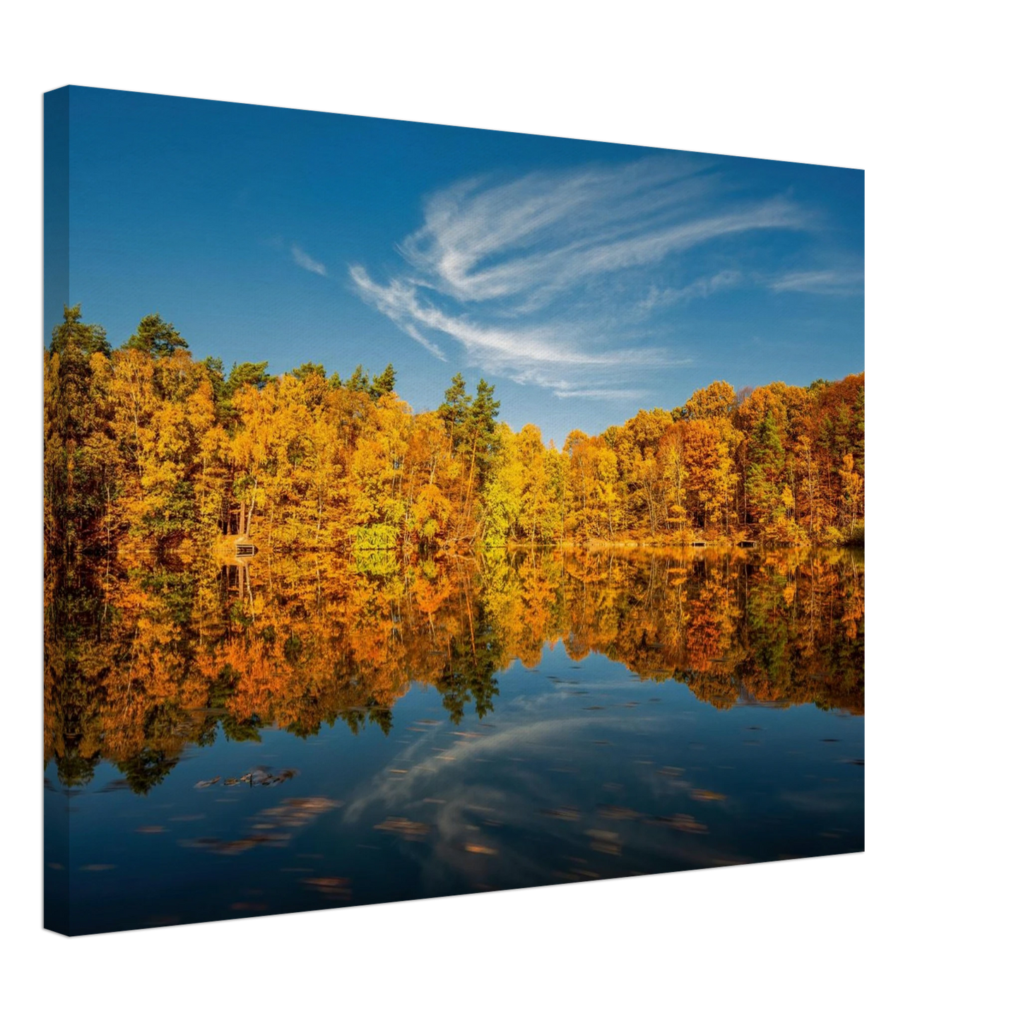 Wandbild herbstliche see symphonie atemberaubende waldspiegelung an einem sonnigen herbsttag