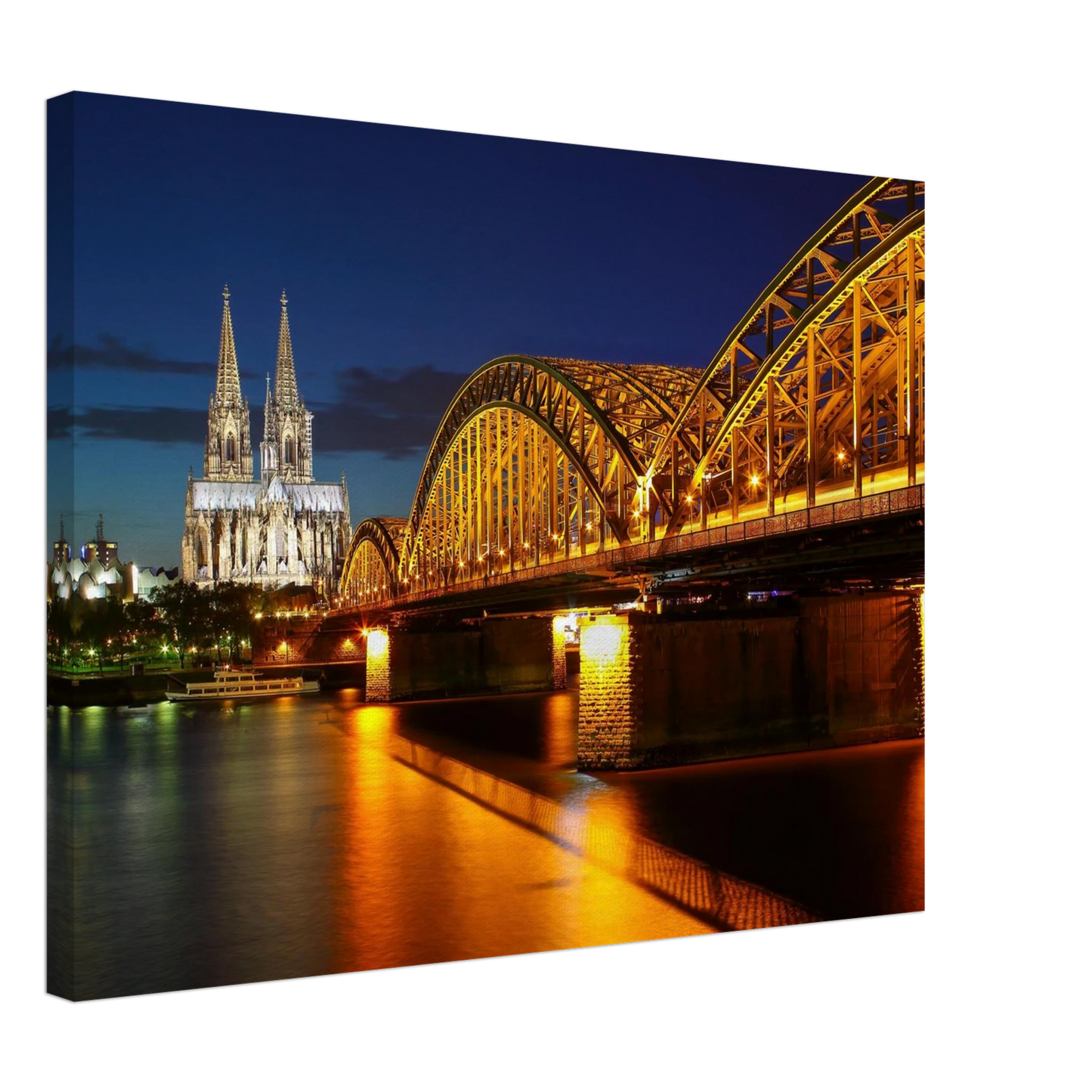 Wandbild koelner dom hohenzollernbruecke bei nacht majestaetisches stadtnachtlicht in verschiedenen groessen