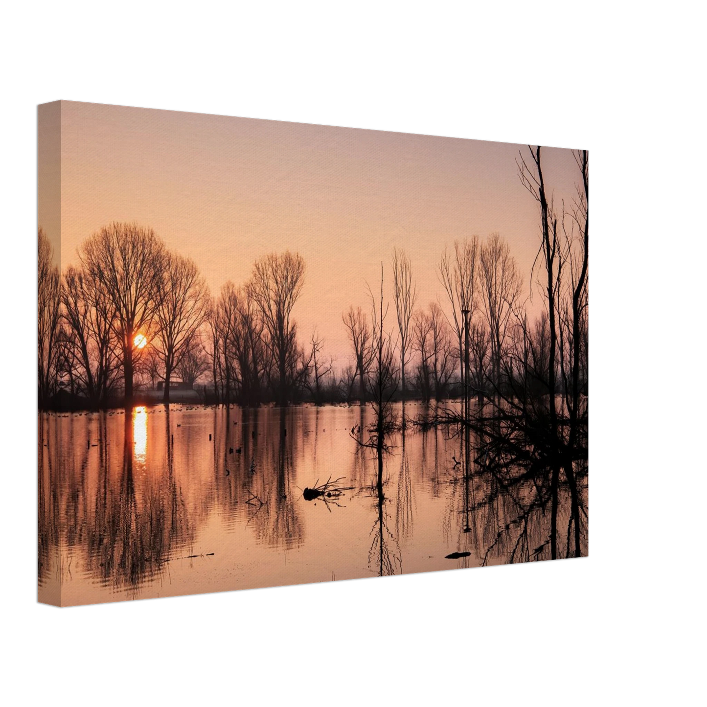 Wandbild mystischer sonnenuntergang am see vertraeumtes naturbild zum aufhaengen in ihrer wunschgroesse