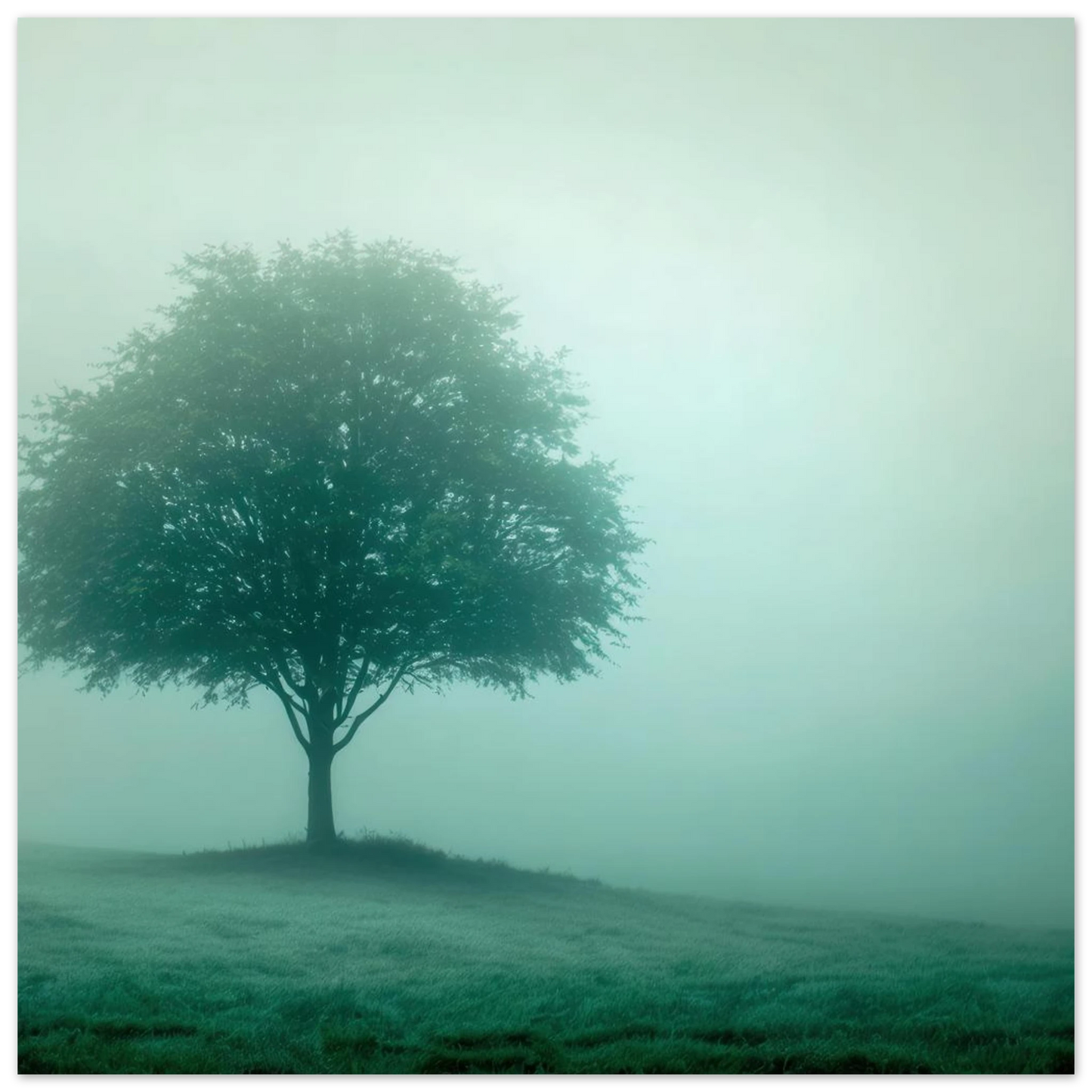 Wandbild mystischer baum im nebel ruhe und gruentoene fuer dein zuhause