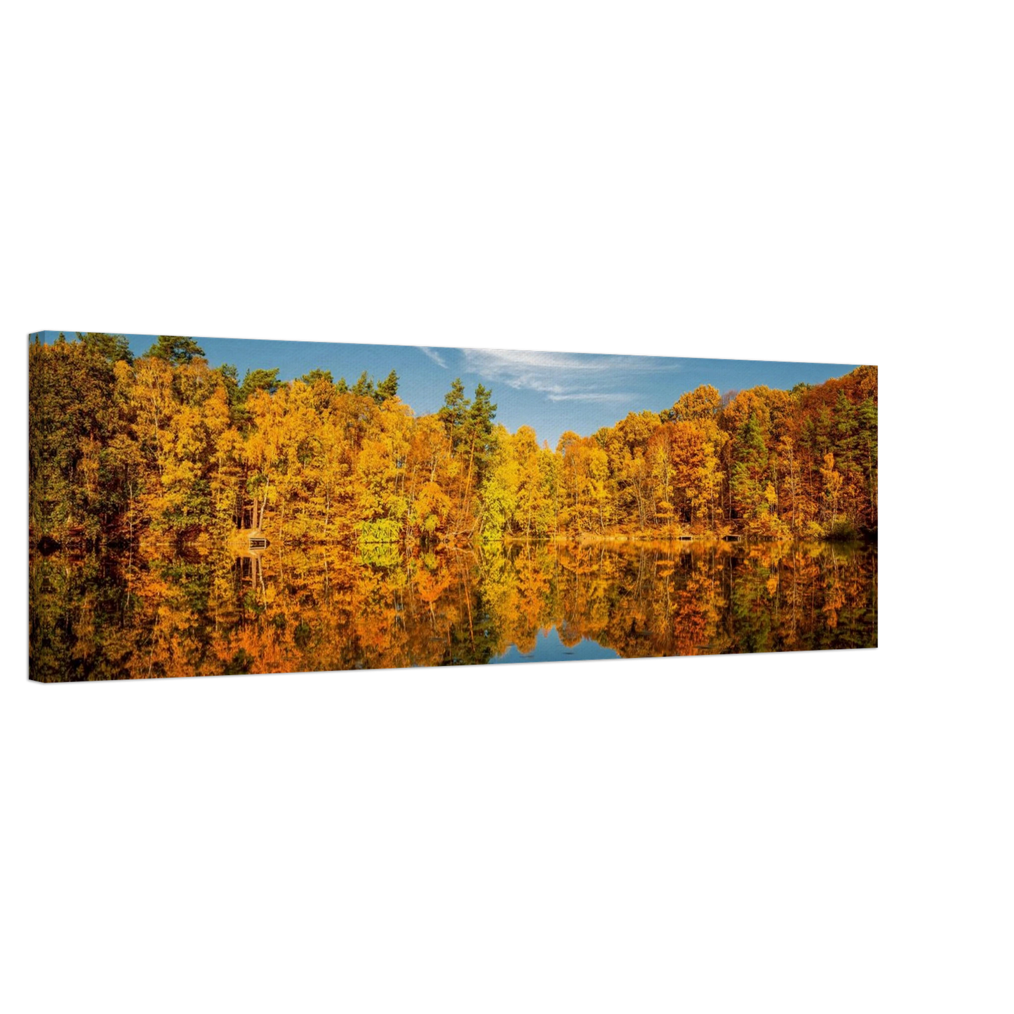 Wandbild herbstliche see symphonie atemberaubende waldspiegelung an einem sonnigen herbsttag