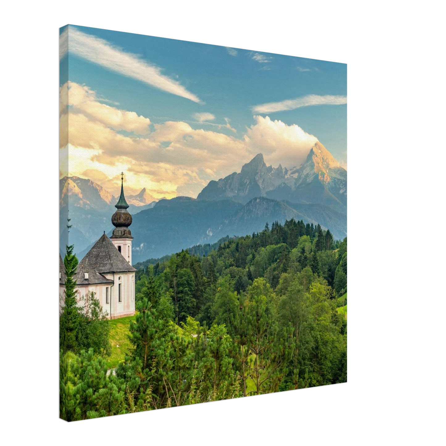 Wandbild malerische alpenkirche vor majestaetischer bergkulisse ein atemberaubendes stueck naturkunst