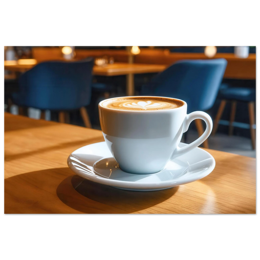 Wandbild gemuetliche kaffeehaus szene stilvolle latte art in goldenem licht