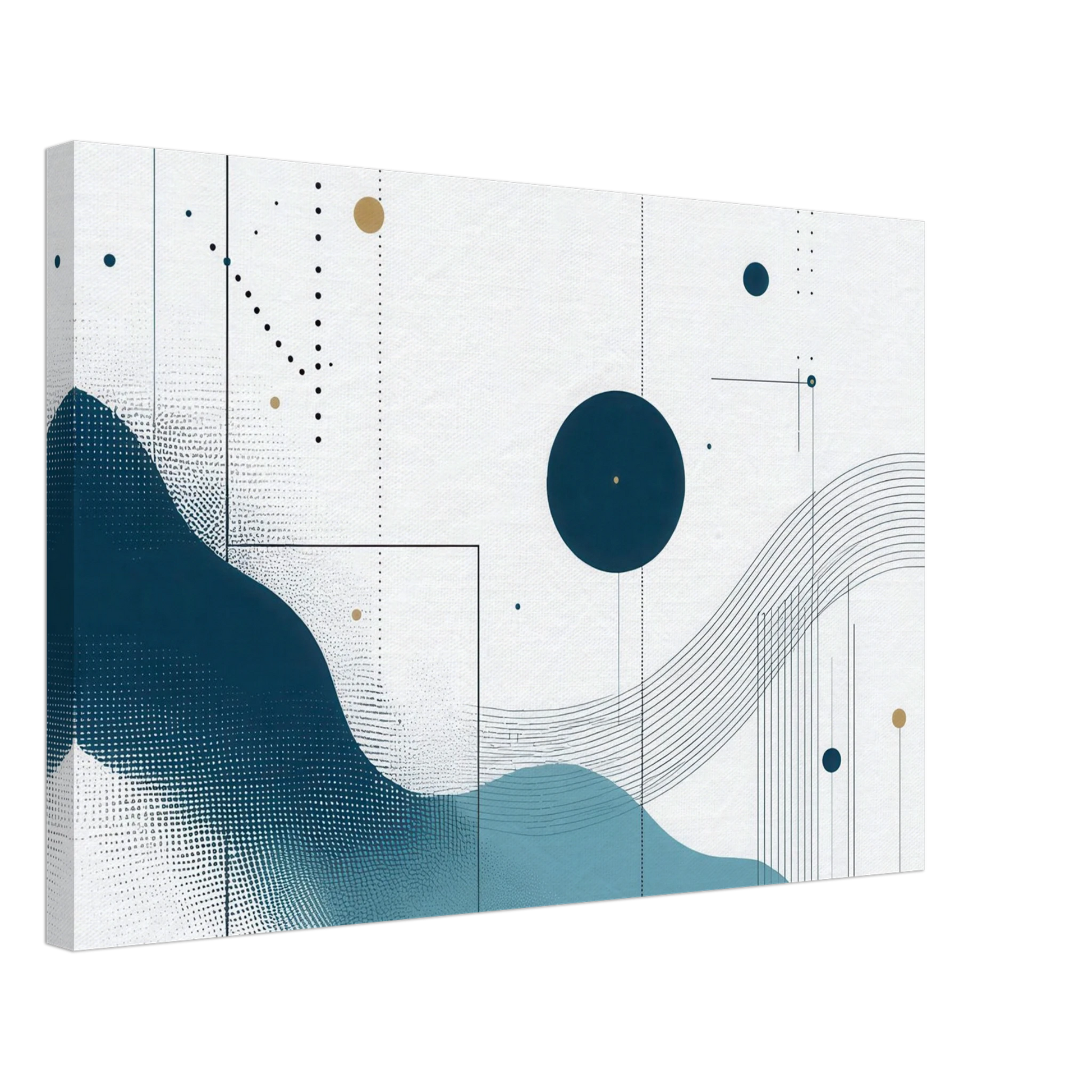 Wandbild deep sea rhythm abstrakte kunst in blau und goldtoenen in ihrer wunschgroesse