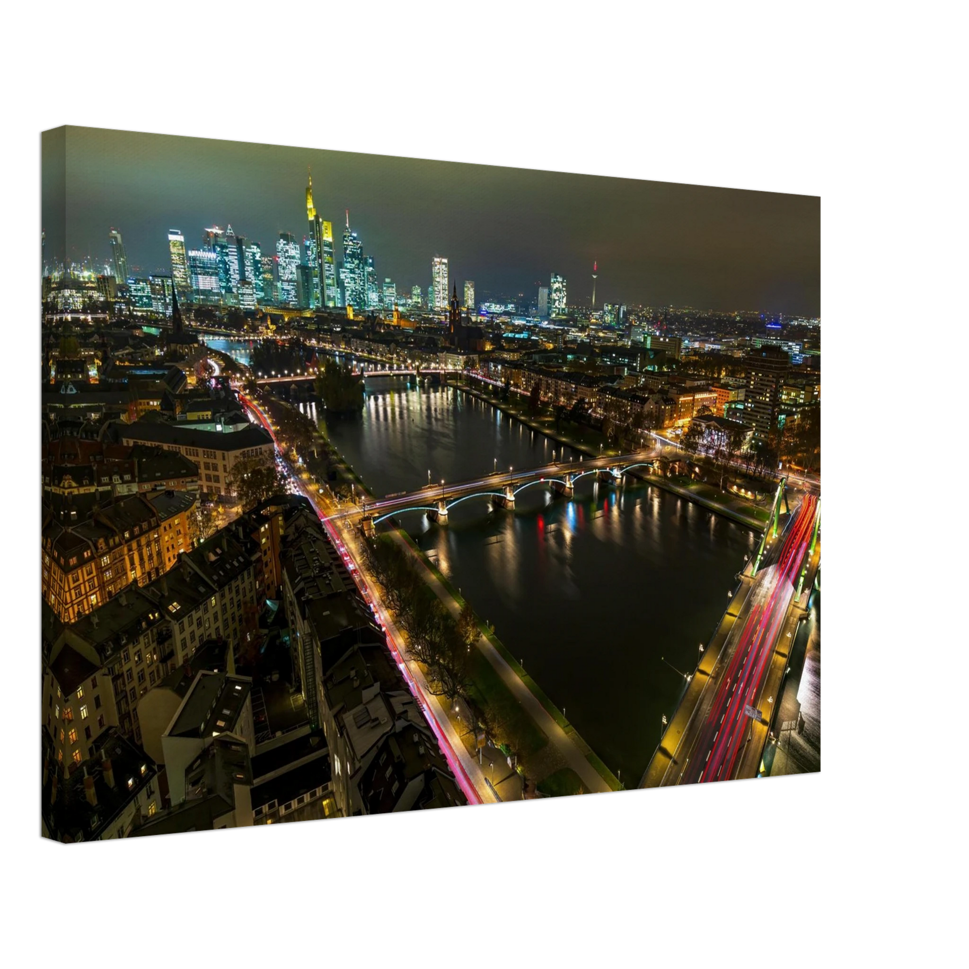 Wandbild frankfurt bei nacht pulsierende stadtansicht mit lichtspuren