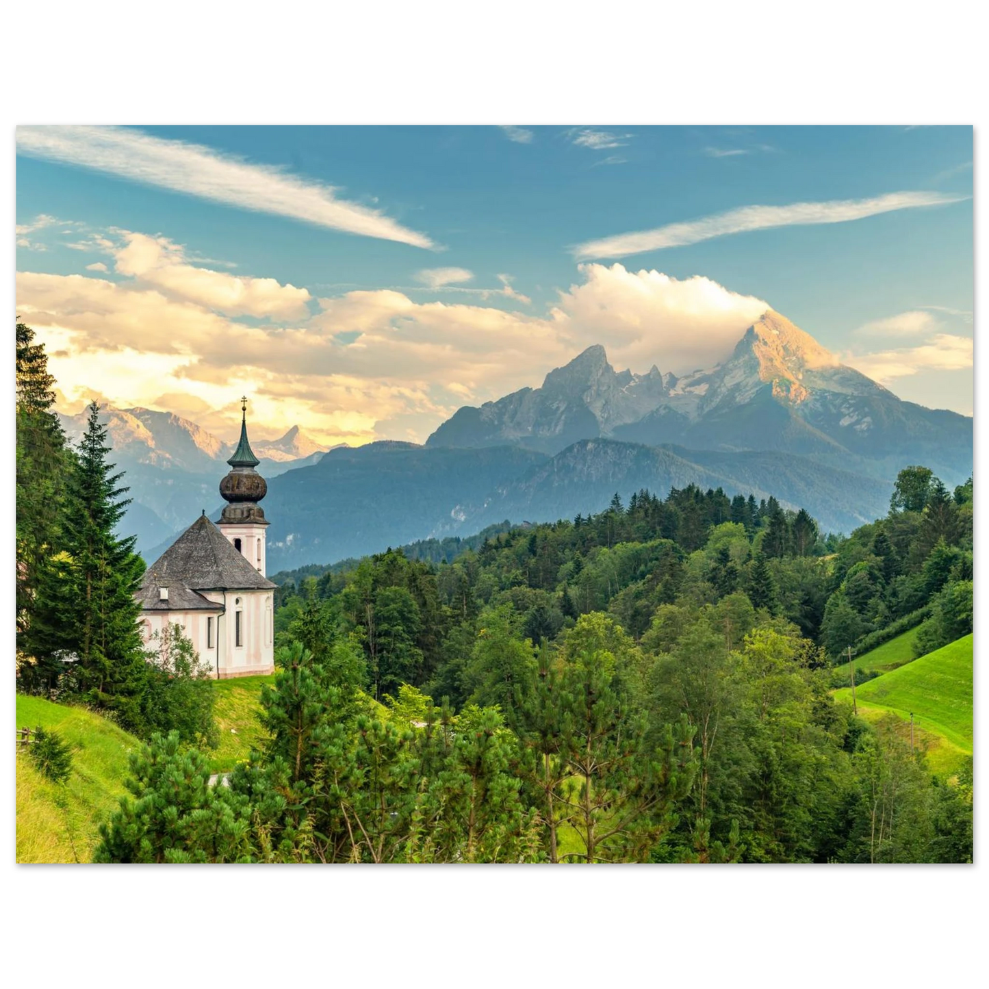 Wandbild malerische alpenkirche vor majestaetischer bergkulisse ein atemberaubendes stueck naturkunst