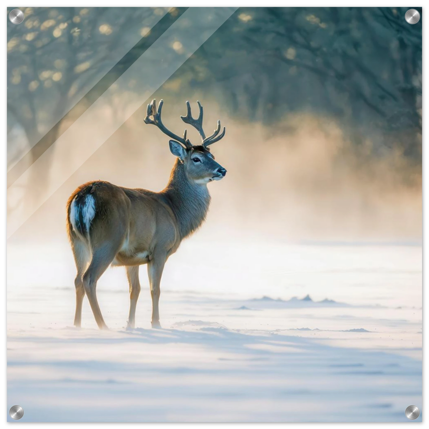 Wandbild majestaetischer hirsch im winterwunderland verwandeln sie ihr zuhause in eine ruhige landschaft