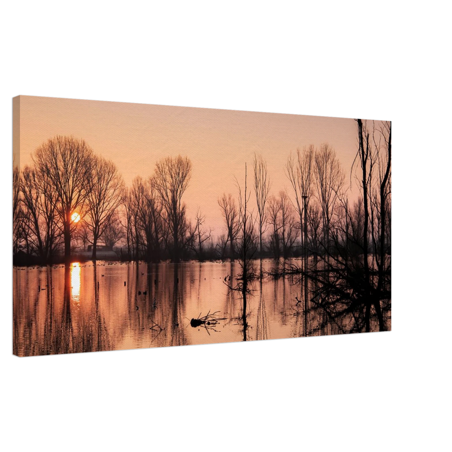 Wandbild mystischer sonnenuntergang am see vertraeumtes naturbild zum aufhaengen in ihrer wunschgroesse