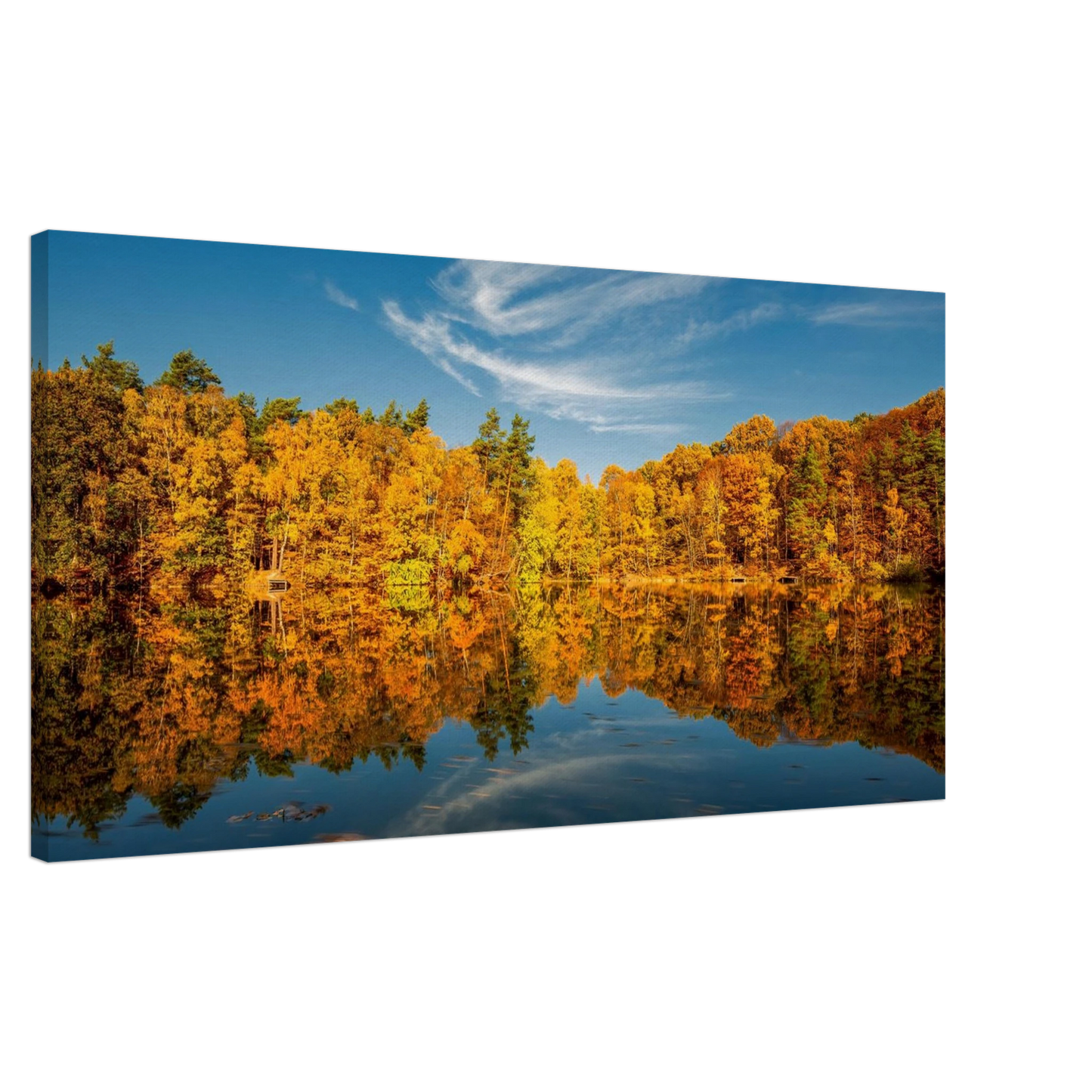 Wandbild herbstliche see symphonie atemberaubende waldspiegelung an einem sonnigen herbsttag