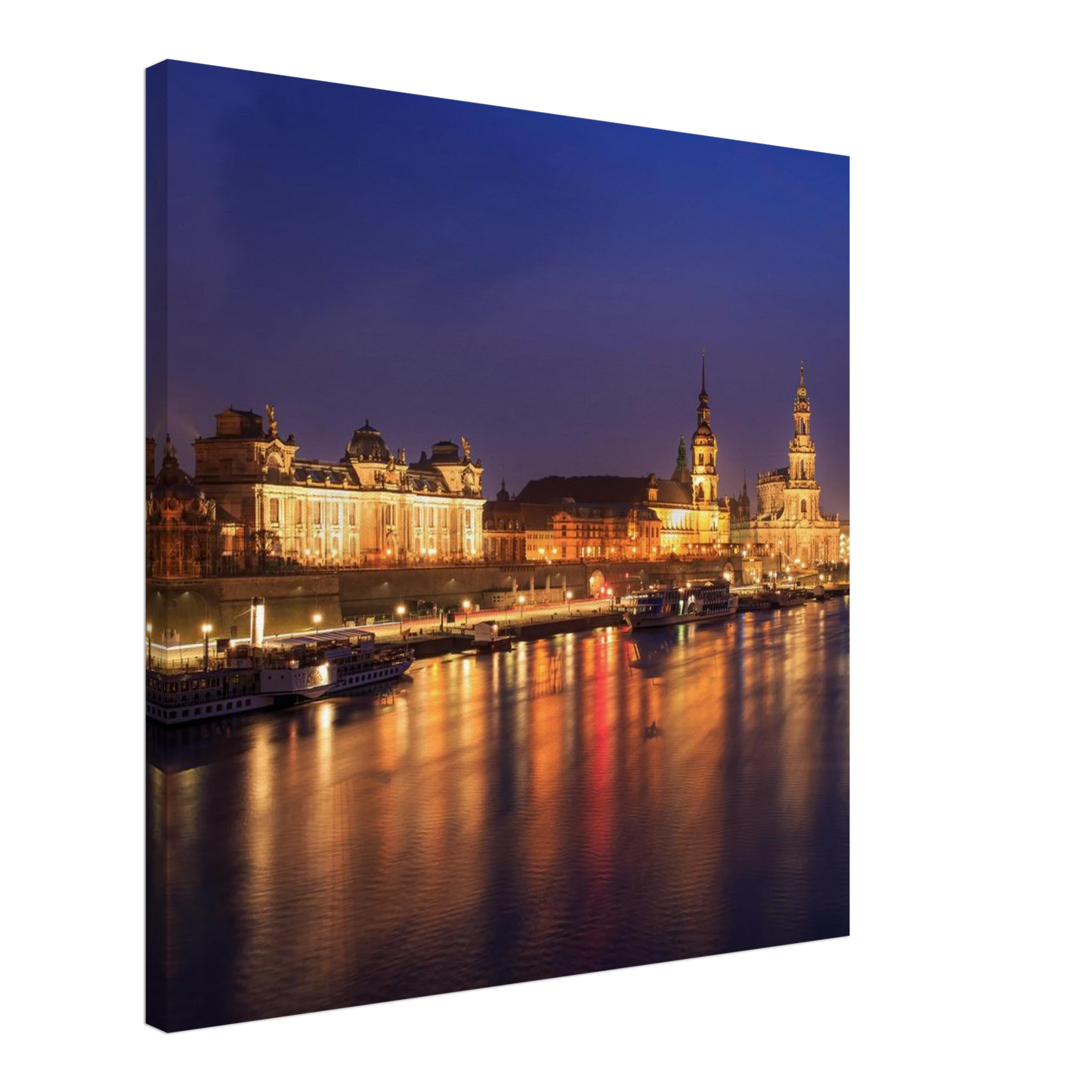 Wandbild romantisches dresden bei nacht malerischer elbblick mit goldenen lichtern