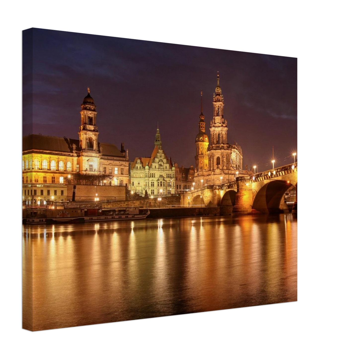 Wandbild dresden elbufer bei nacht ein malerisches stadtbild mit bruecken und gebaeuden erhaeltlich in vielen groessen