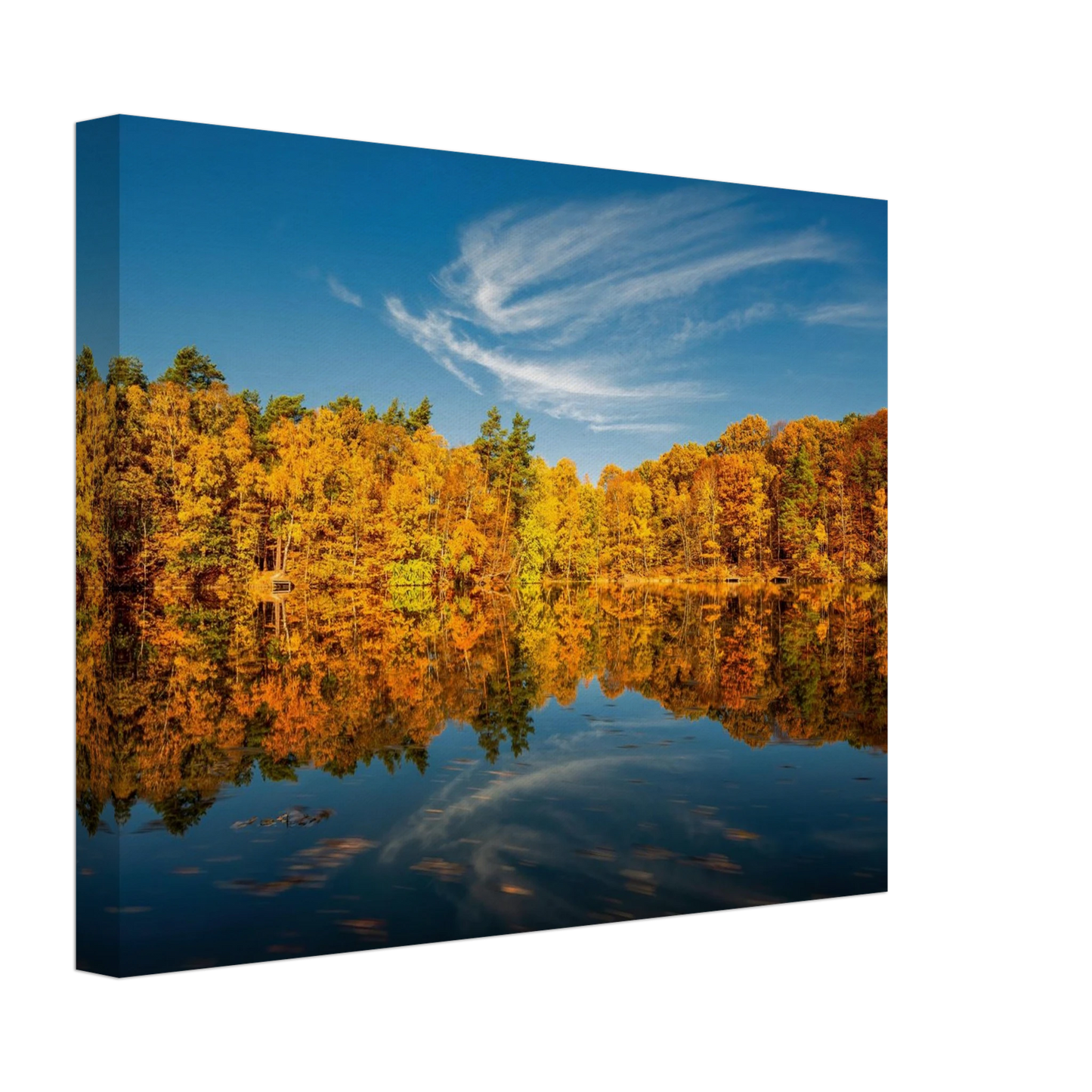 Wandbild herbstliche see symphonie atemberaubende waldspiegelung an einem sonnigen herbsttag