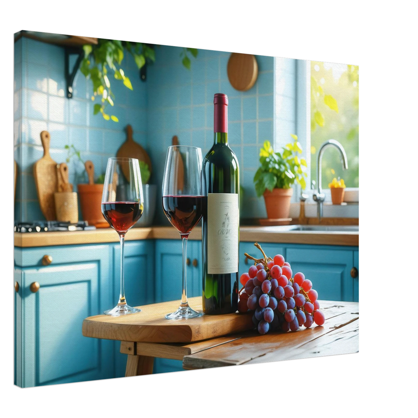 Wandbild weinabend idylle lebendige kueche mit wein trauben fuer ihre traumgroesse