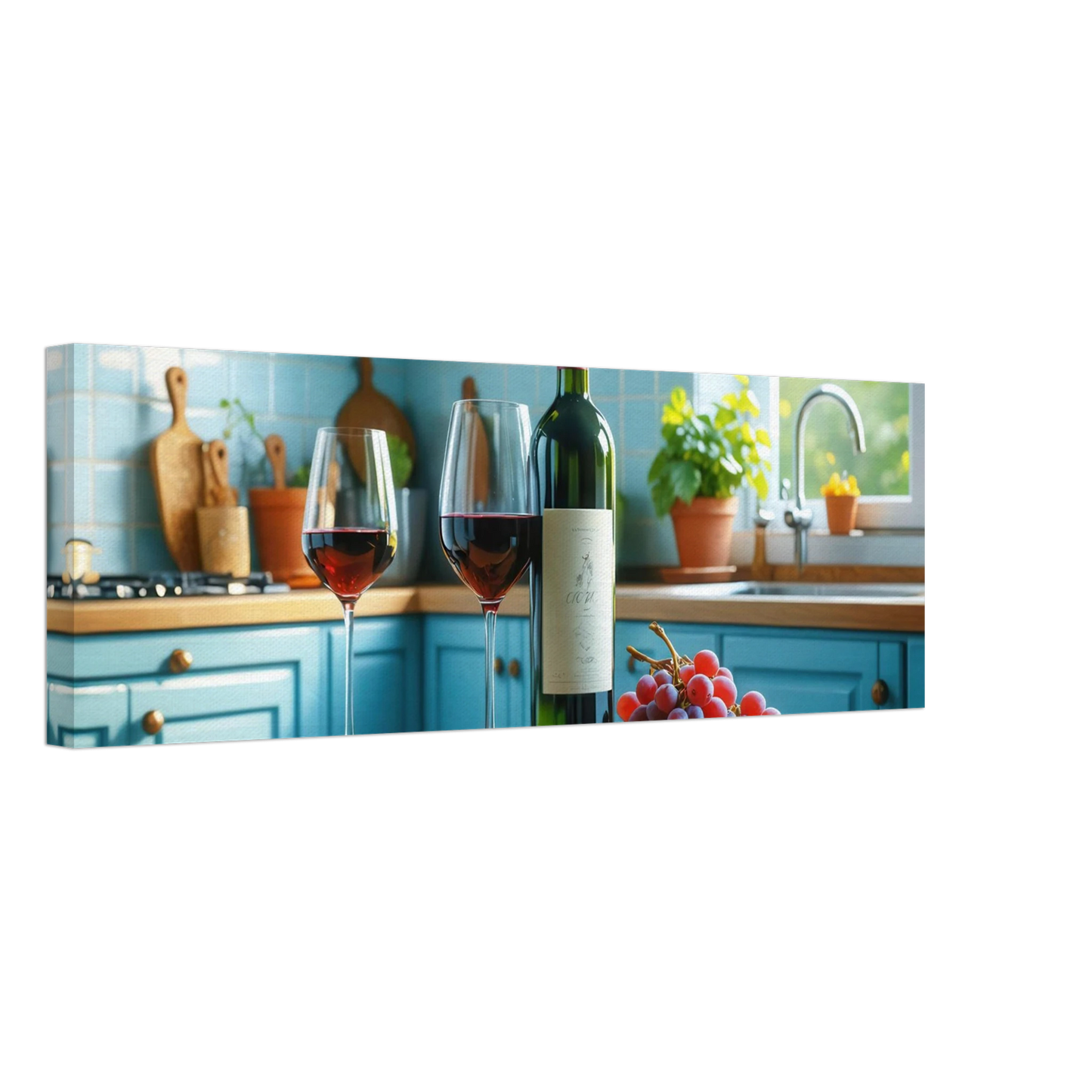 Wandbild weinabend idylle lebendige kueche mit wein trauben fuer ihre traumgroesse