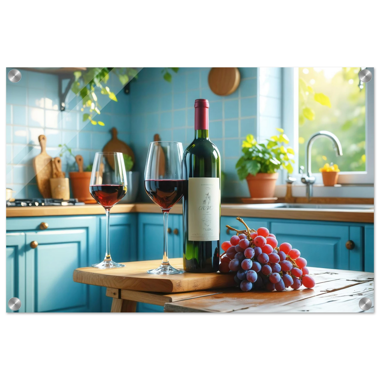 Wandbild weinabend idylle lebendige kueche mit wein trauben fuer ihre traumgroesse