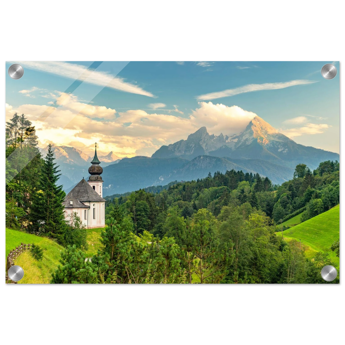 Wandbild malerische alpenkirche vor majestaetischer bergkulisse ein atemberaubendes stueck naturkunst