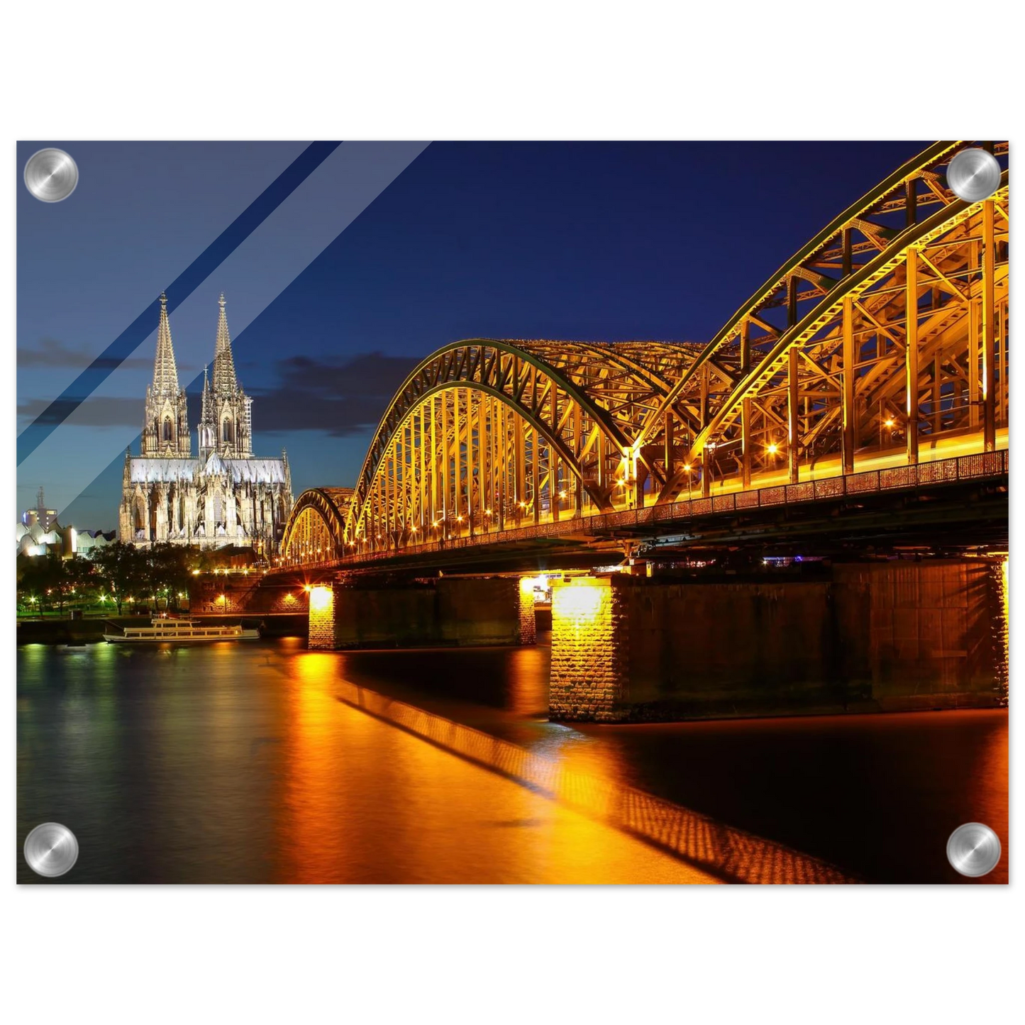 Wandbild koelner dom hohenzollernbruecke bei nacht majestaetisches stadtnachtlicht in verschiedenen groessen