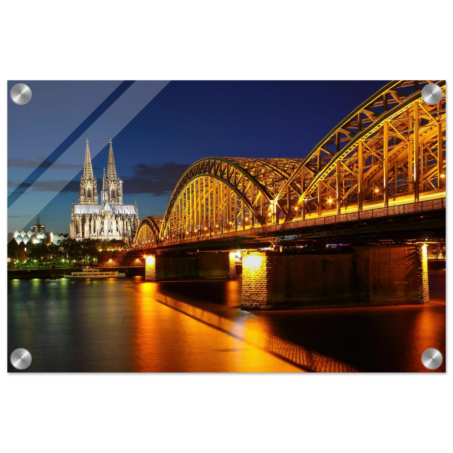 Wandbild koelner dom hohenzollernbruecke bei nacht majestaetisches stadtnachtlicht in verschiedenen groessen