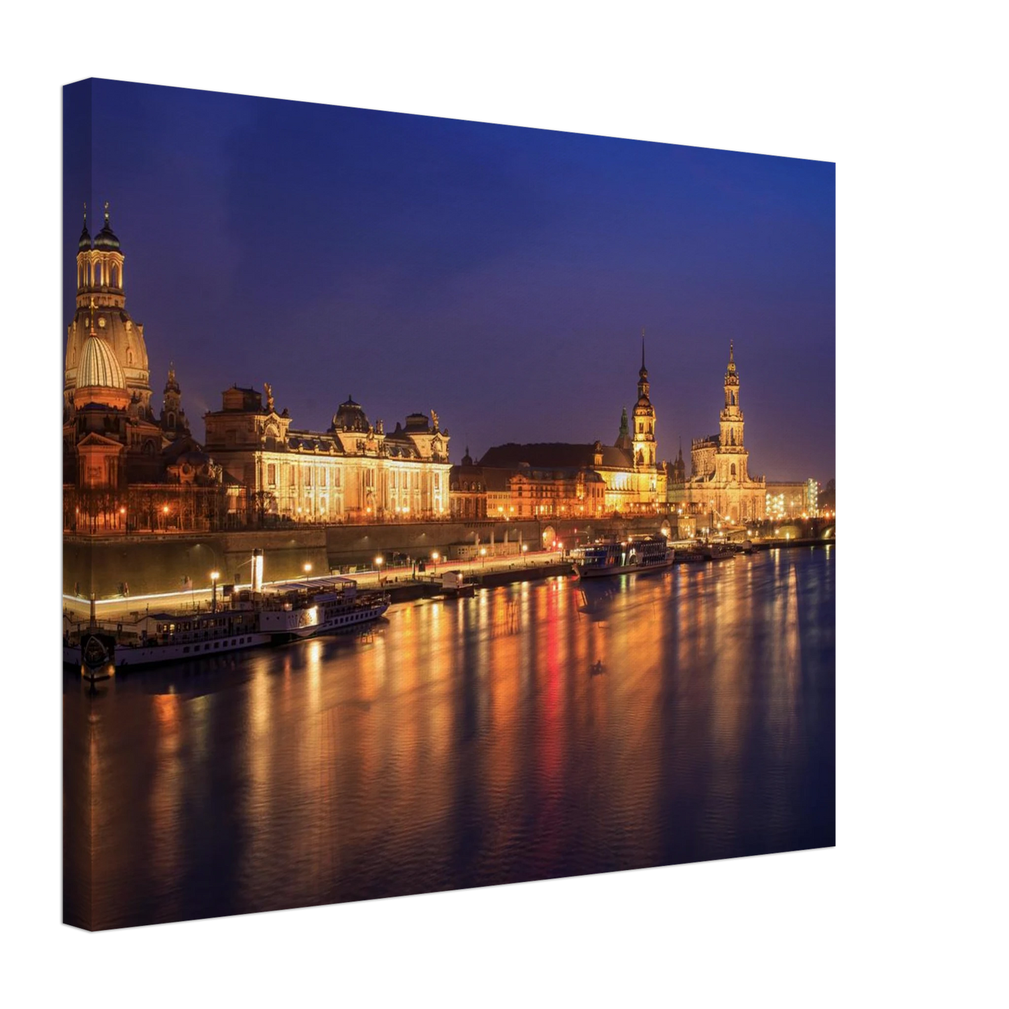 Wandbild romantisches dresden bei nacht malerischer elbblick mit goldenen lichtern