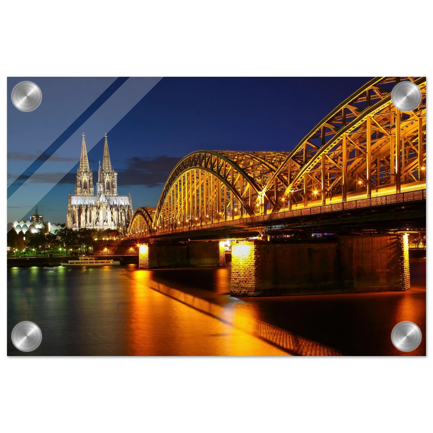 Wandbild koelner dom hohenzollernbruecke bei nacht majestaetisches stadtnachtlicht in verschiedenen groessen
