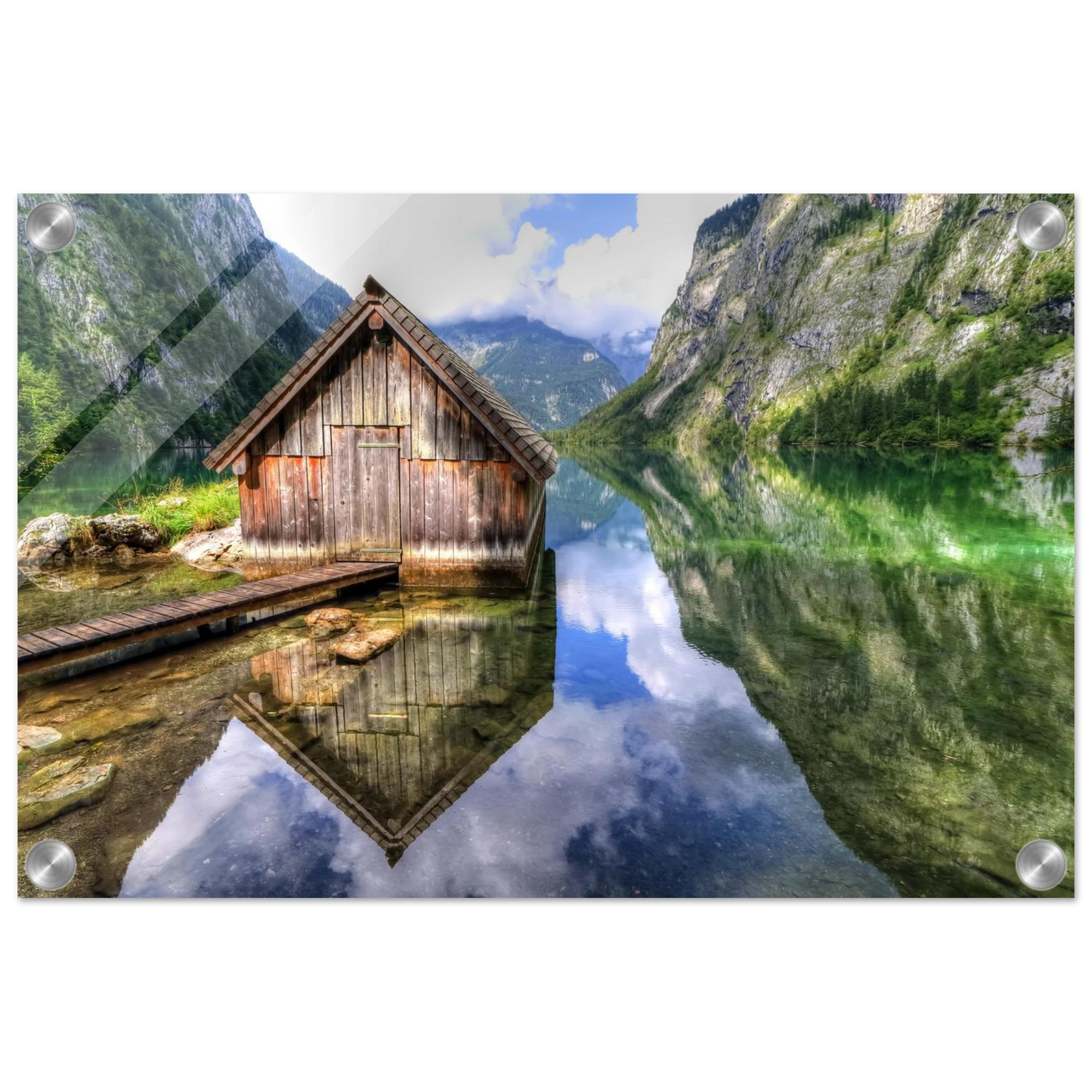 Wandbild bergschutzhuette am see ein idyllisches refugium fuer ihre wanddekoration